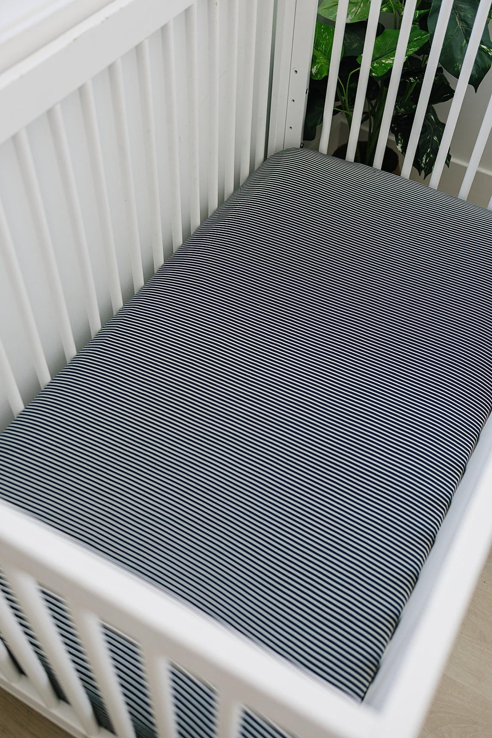 Navy Stripes Stretch Crib Sheet, Bamboo, Baby Essentials