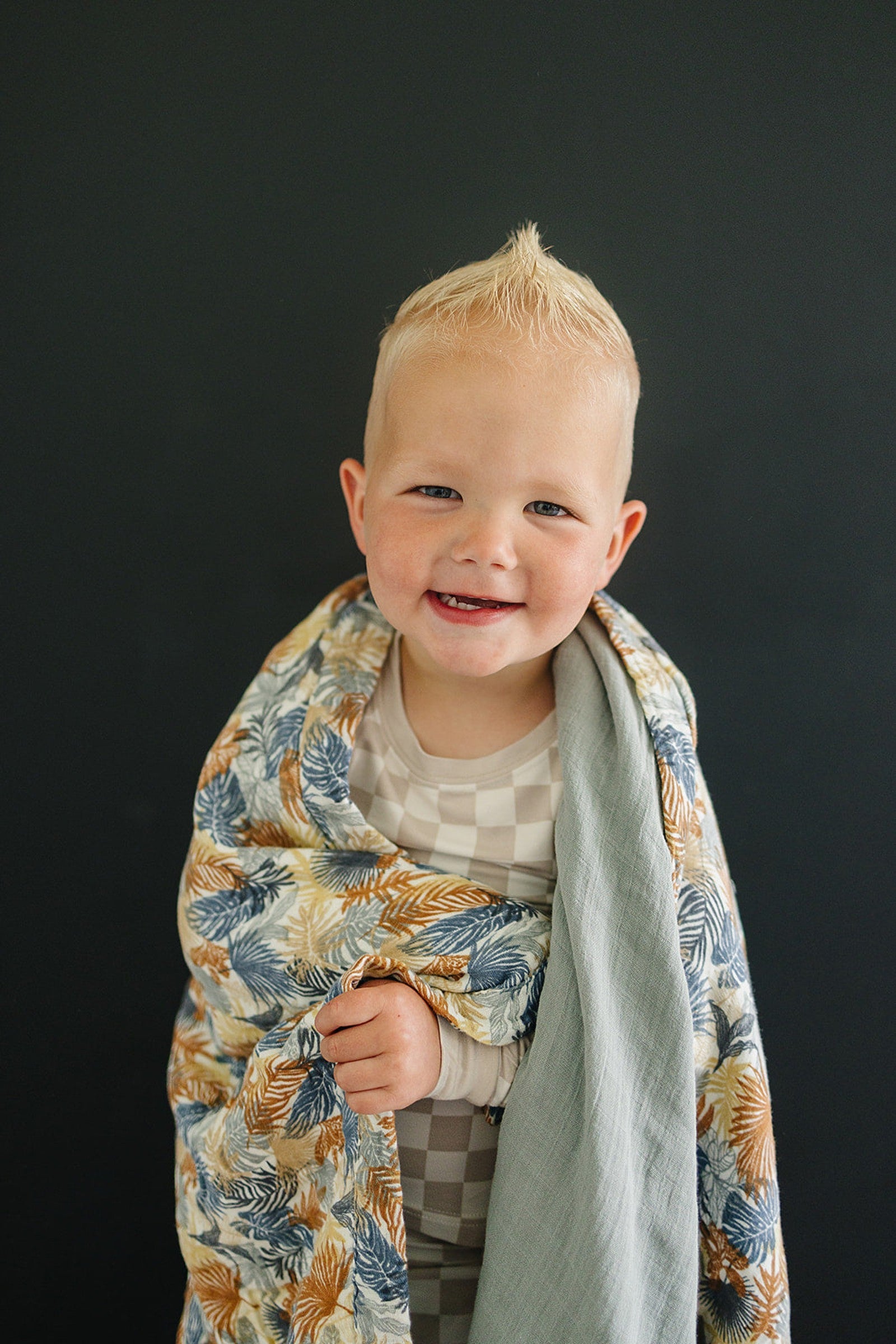 Paradise Palms+ Dusty Blue Lightweight Muslin Crib Quilt, 100% Cotton, Baby Essentials
