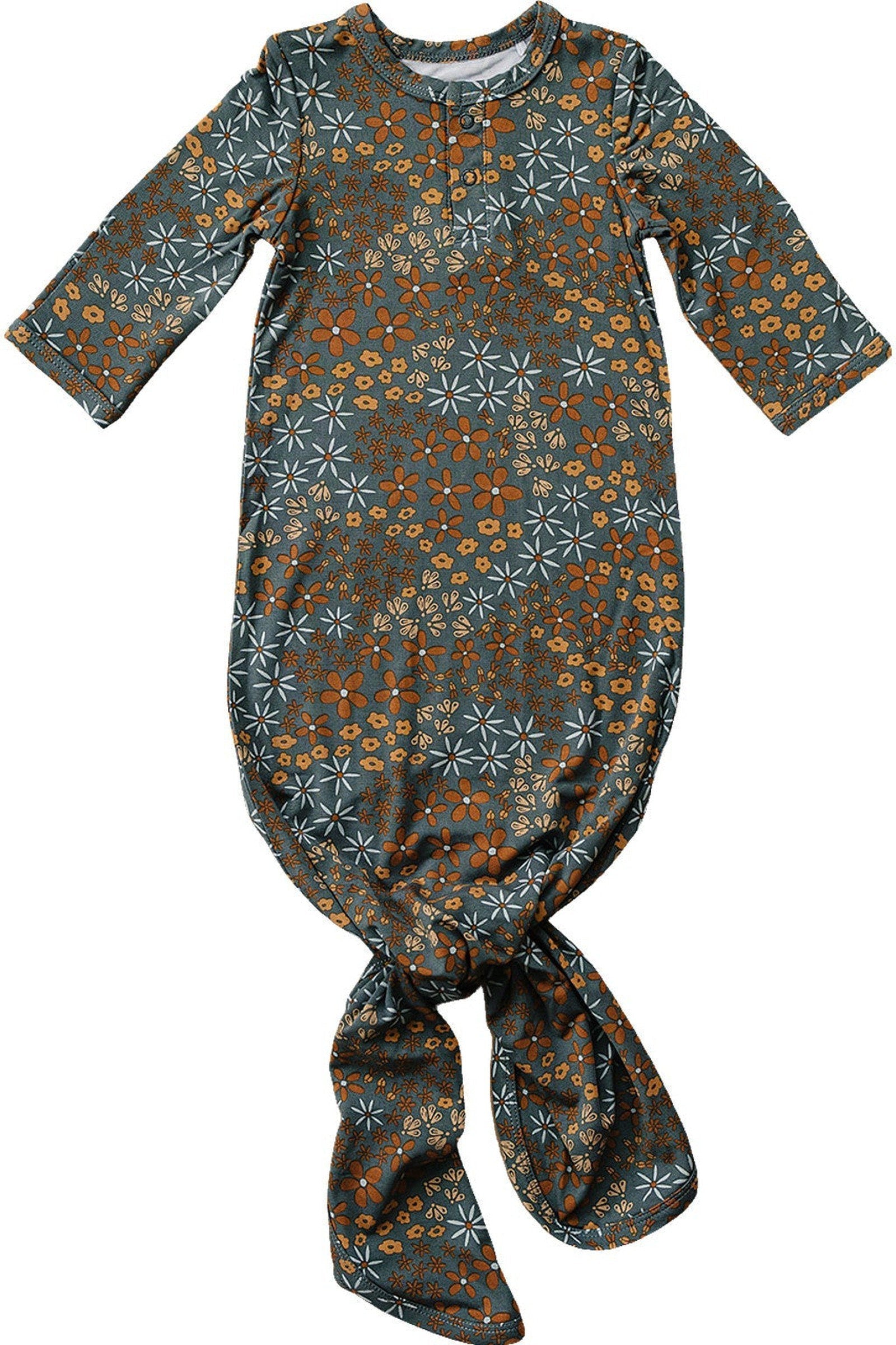 Navy Floral Knot Gown, Bamboo, Baby Essentials