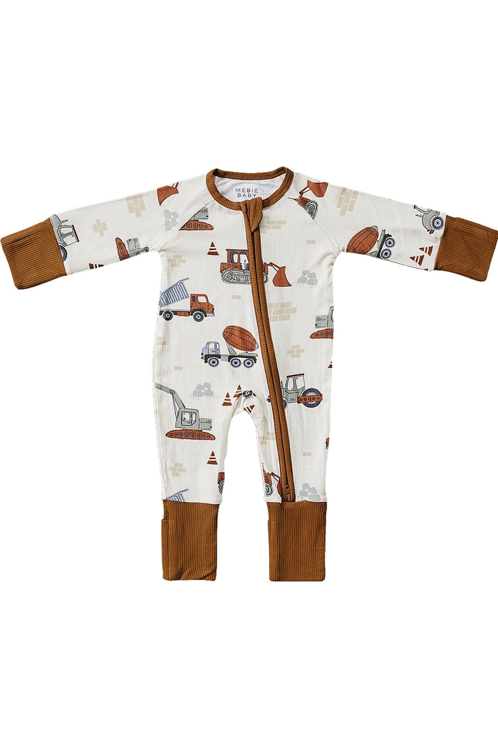 Construction Trucks Ribbed Zipper Pajama, Bamboo, Baby Essentials
