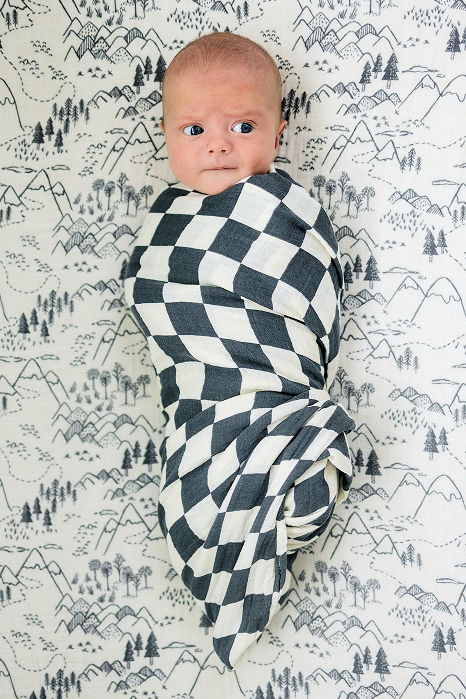 Charcoal Checkered Muslin Swaddle Blanket, Baby Essentials, Gender Neutral, Cotton