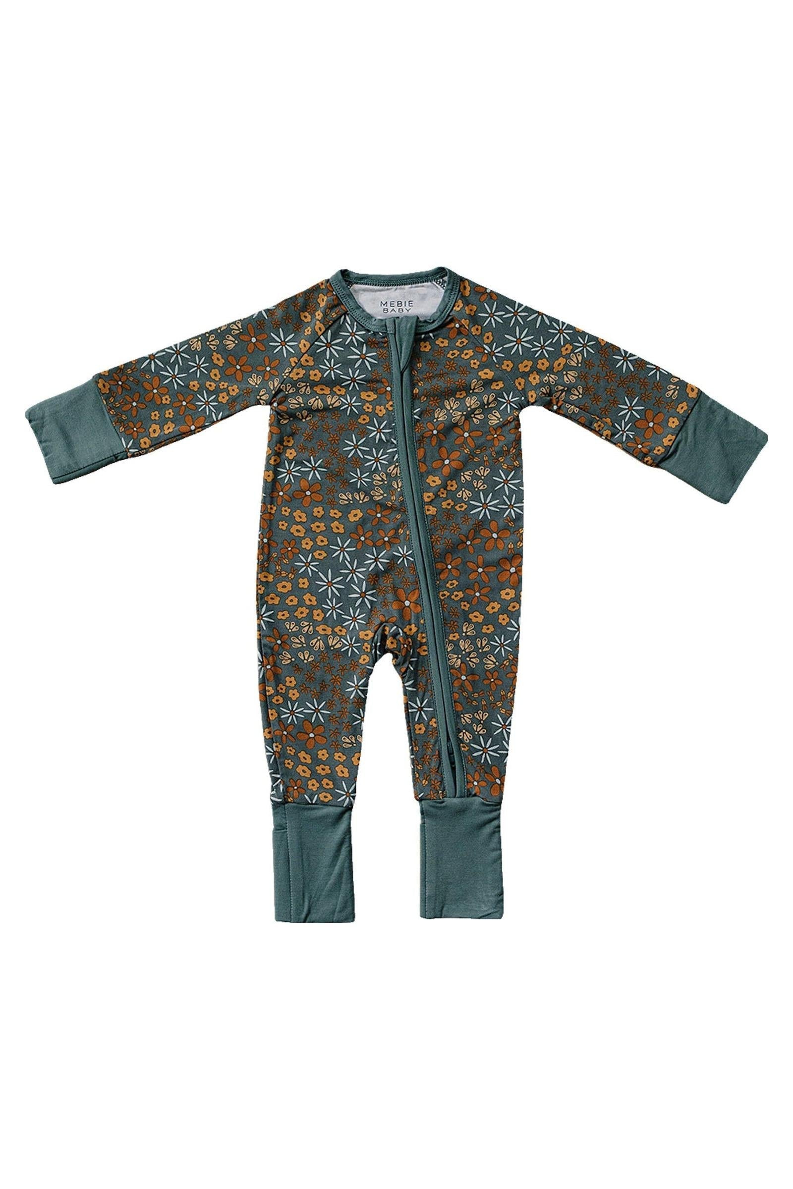 Navy Floral Zipper Pajama, Bamboo, Baby Essentials