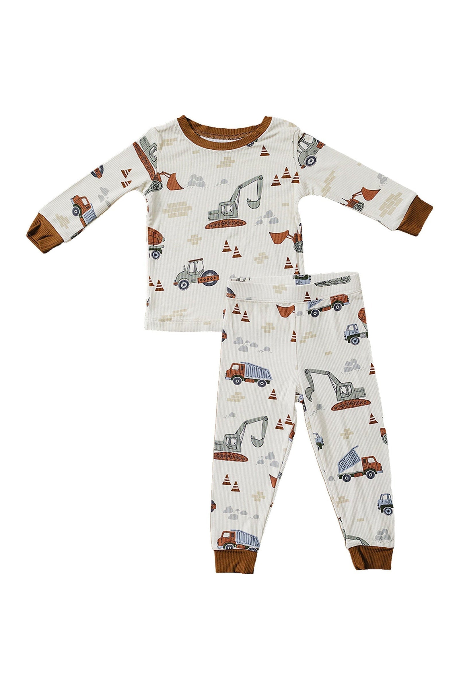 Construction Trucks Ribbed Cozy Pajama Set, Bamboo, Baby Essentials