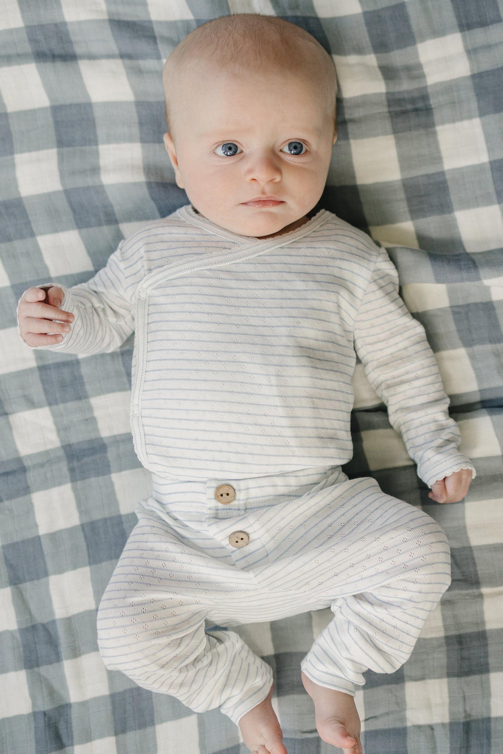Blue Stripe Pointelle Baby Layette Set