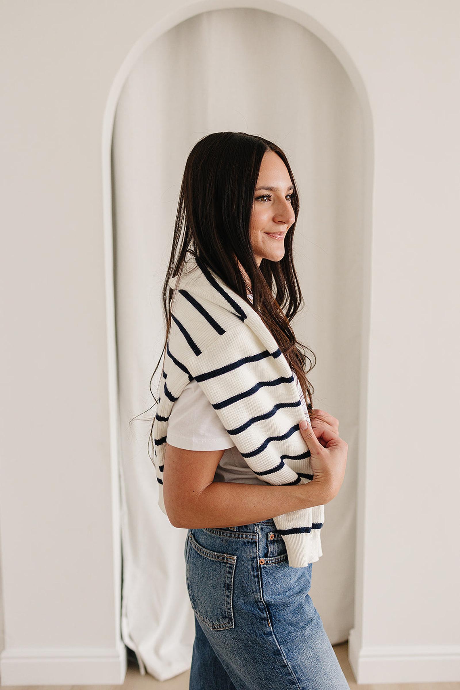 Navy Stripe Knit Sweater, 100% Cotton, Women, Family Matching Outfits