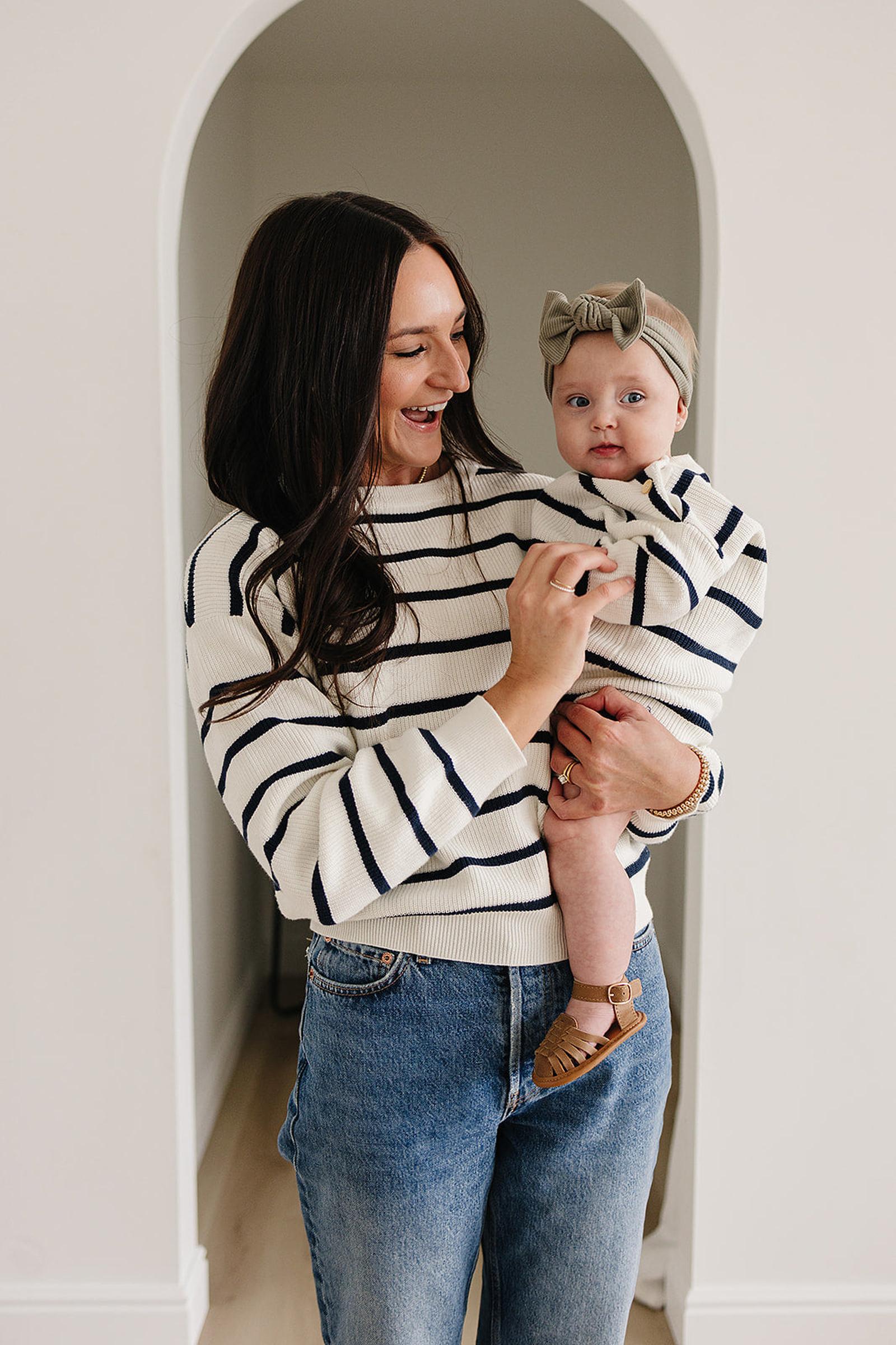 Navy Stripe Knit Sweater, 100% Cotton, Women, Family Matching Outfits