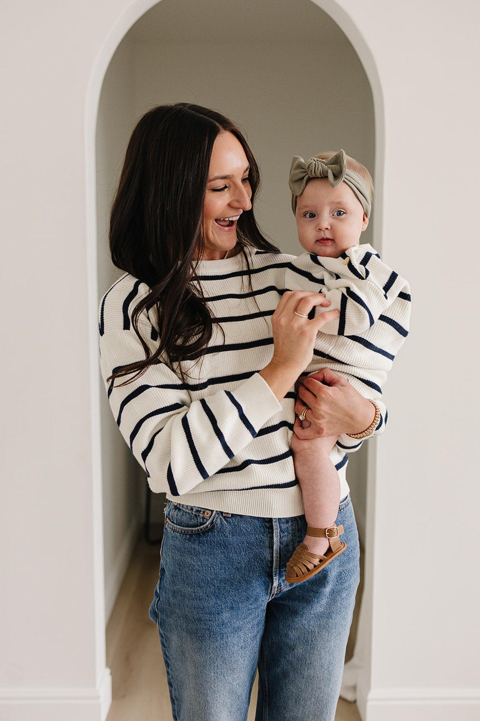 Navy Stripe Knit Sweater, 100% Cotton, Gender Neutral, Baby, Toddler & Kids