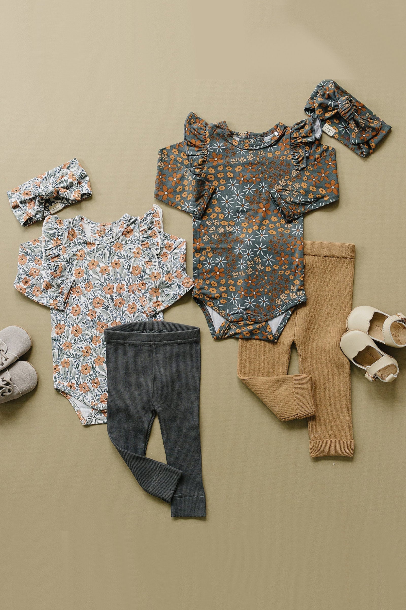 Navy Floral Ruffle Sleeve Bodysuit, Bamboo, Baby Essentials