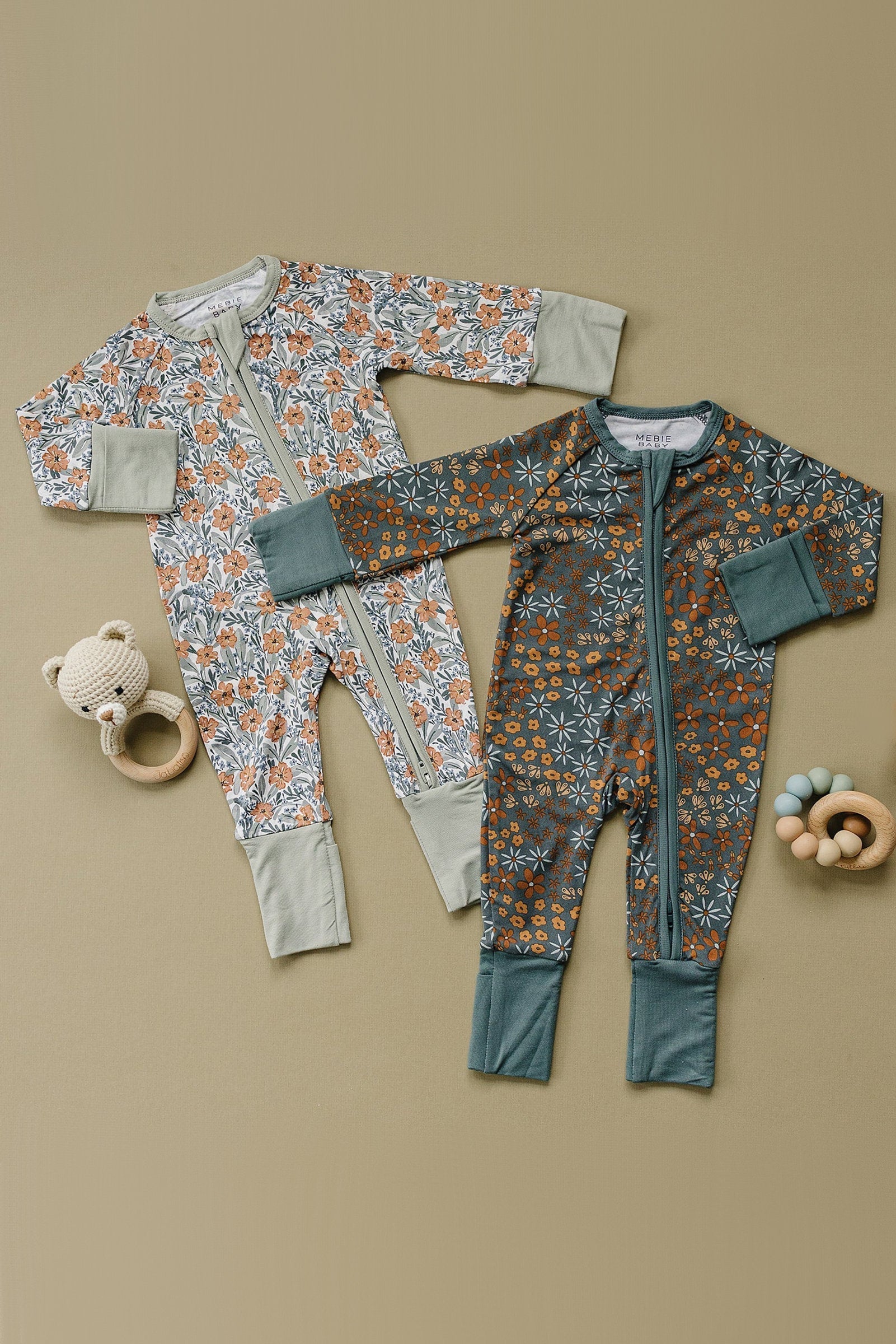 Navy Floral Zipper Pajama, Bamboo, Baby Essentials