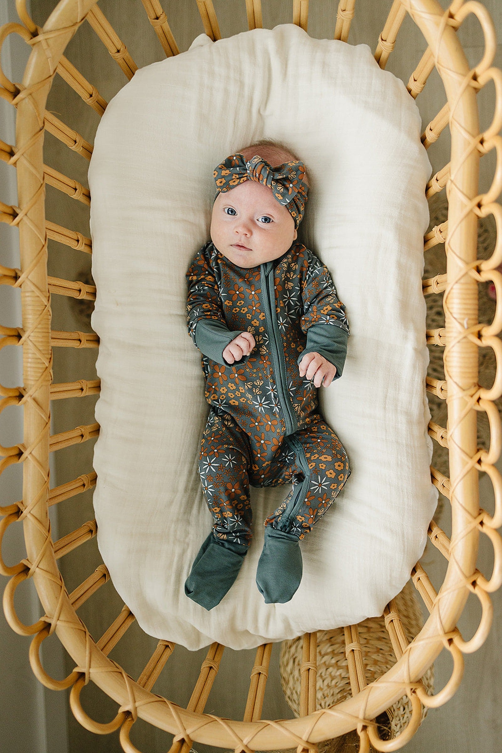 Navy Floral Zipper Pajama, Bamboo, Baby Essentials