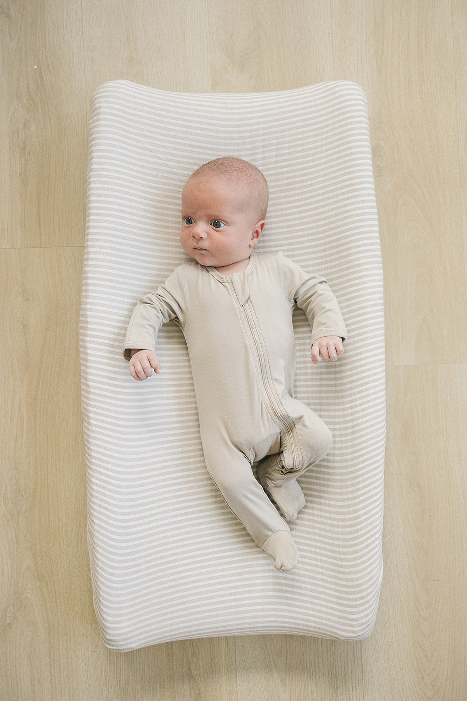 Taupe Stripe Muslin Changing Pad Cover, 100% Cotton, Baby Essentials
