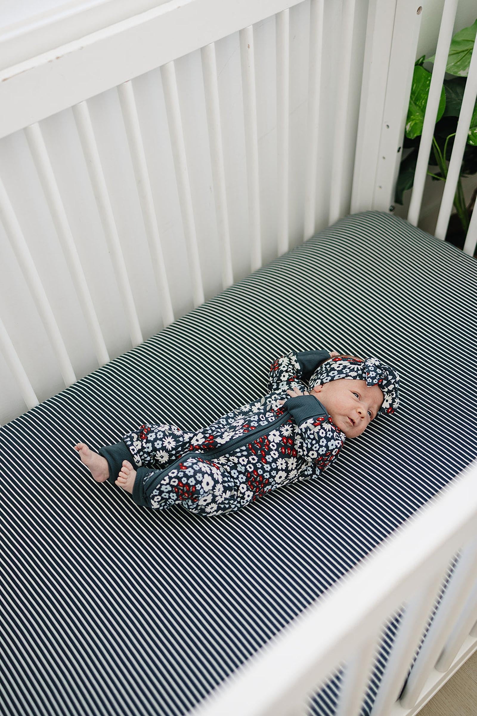 Navy Stripes Stretch Crib Sheet, Bamboo, Baby Essentials