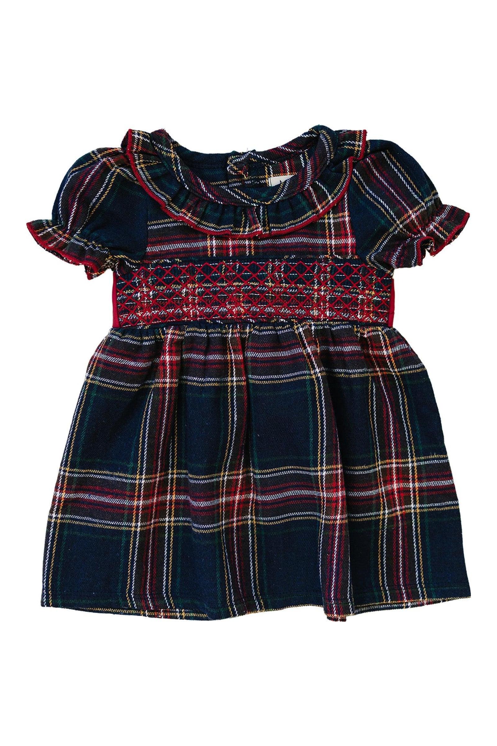 Christmas Plaid Smocked Dress with Classic Collar, Cotton, Sizes 0-8