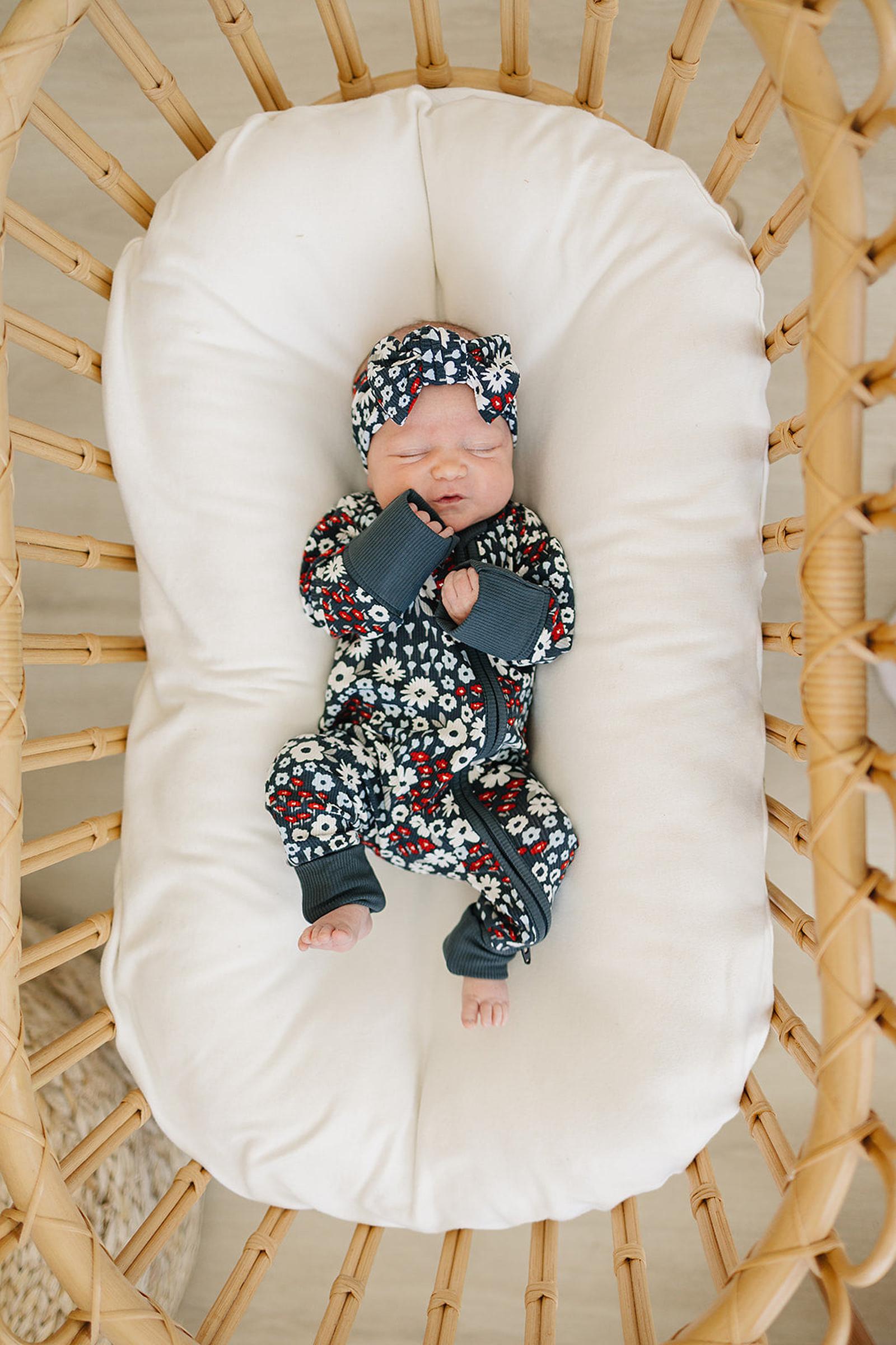 Americana Floral Ribbed Zipper Pajama, Bamboo, Baby