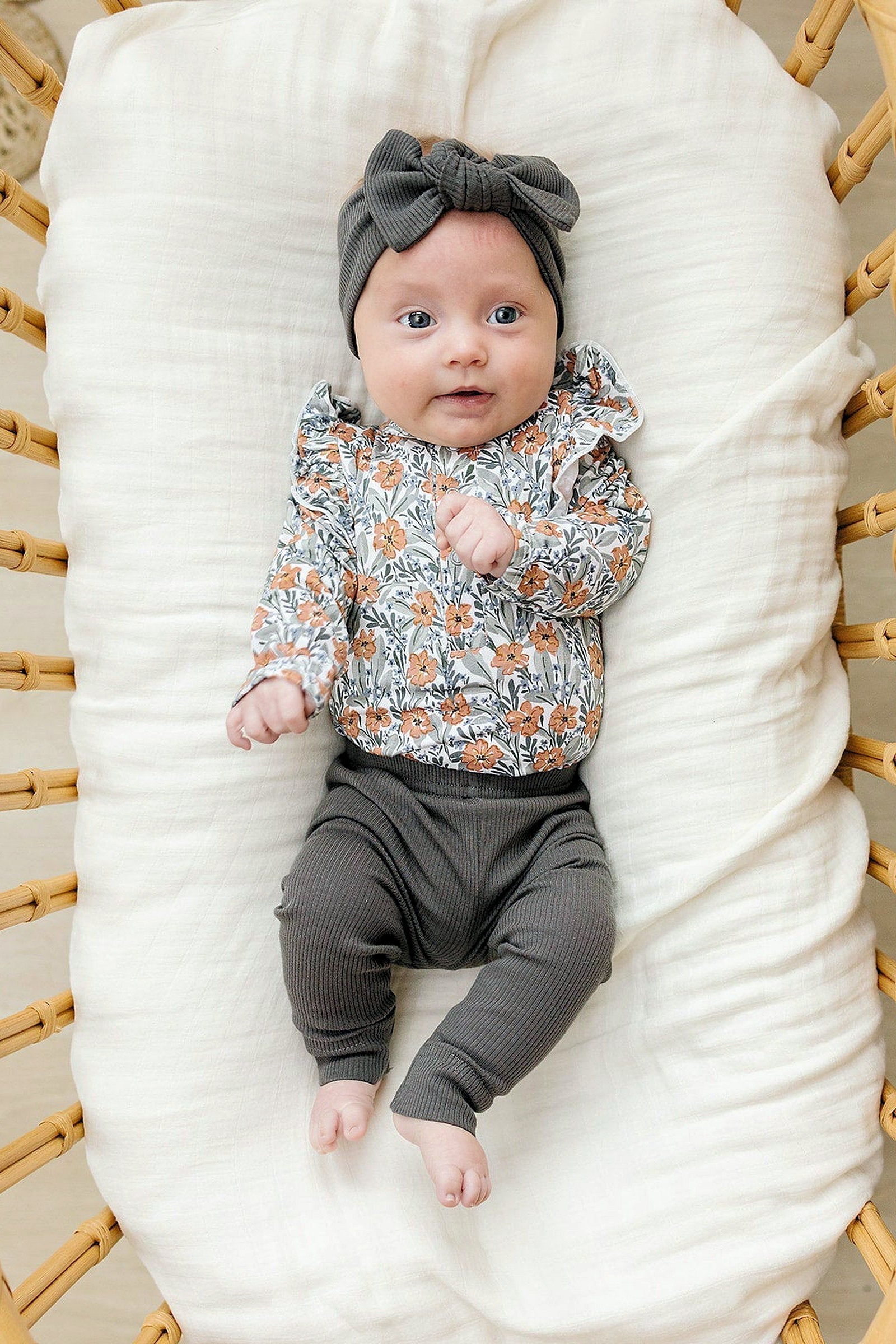 Dainty Meadow Ruffle Sleeve Bodysuit, Bamboo, Baby Essentials
