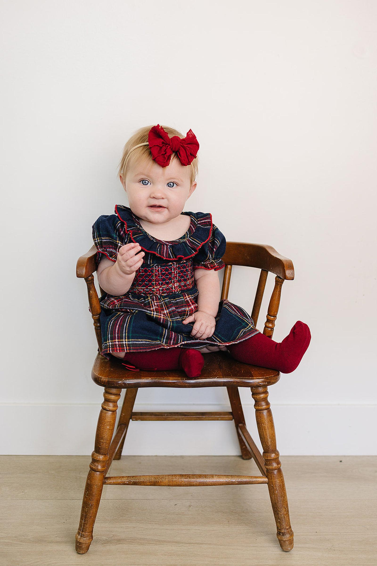Christmas Plaid Smocked Dress with Classic Collar, Cotton, Sizes 0-8