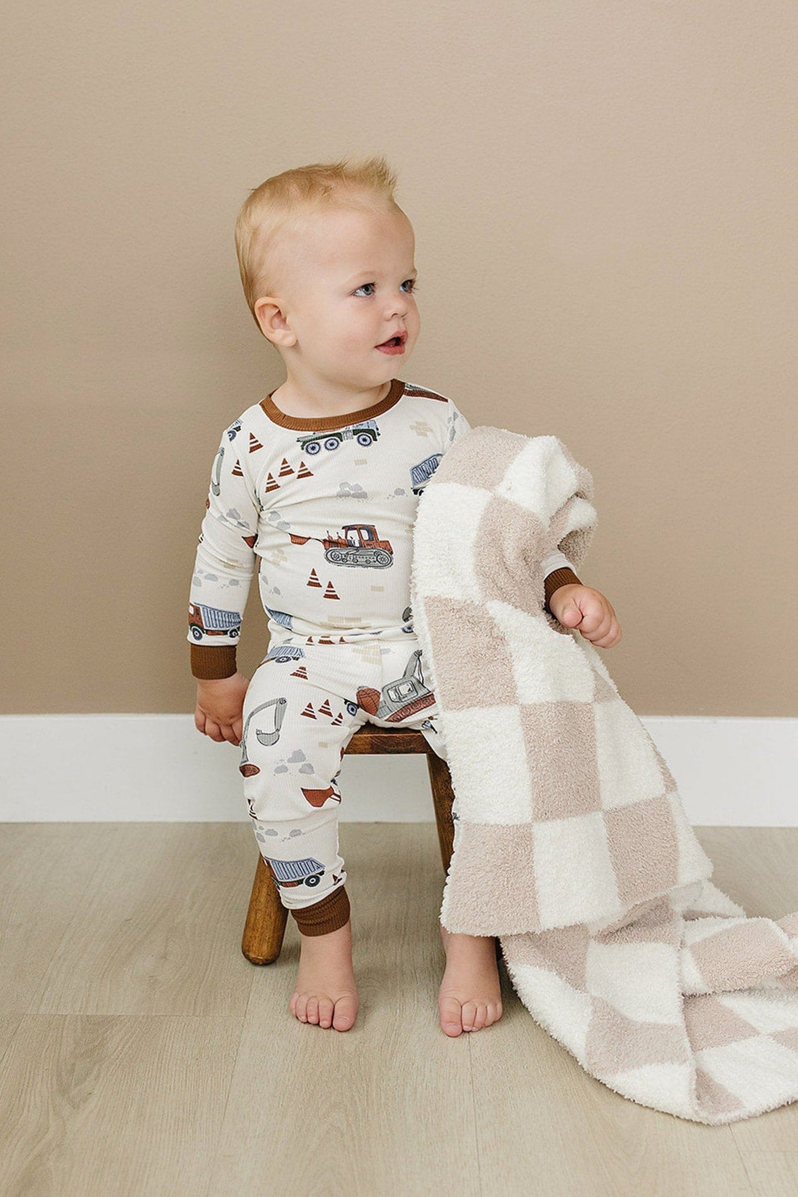Construction Trucks Ribbed Cozy Pajama Set, Bamboo, Baby Essentials