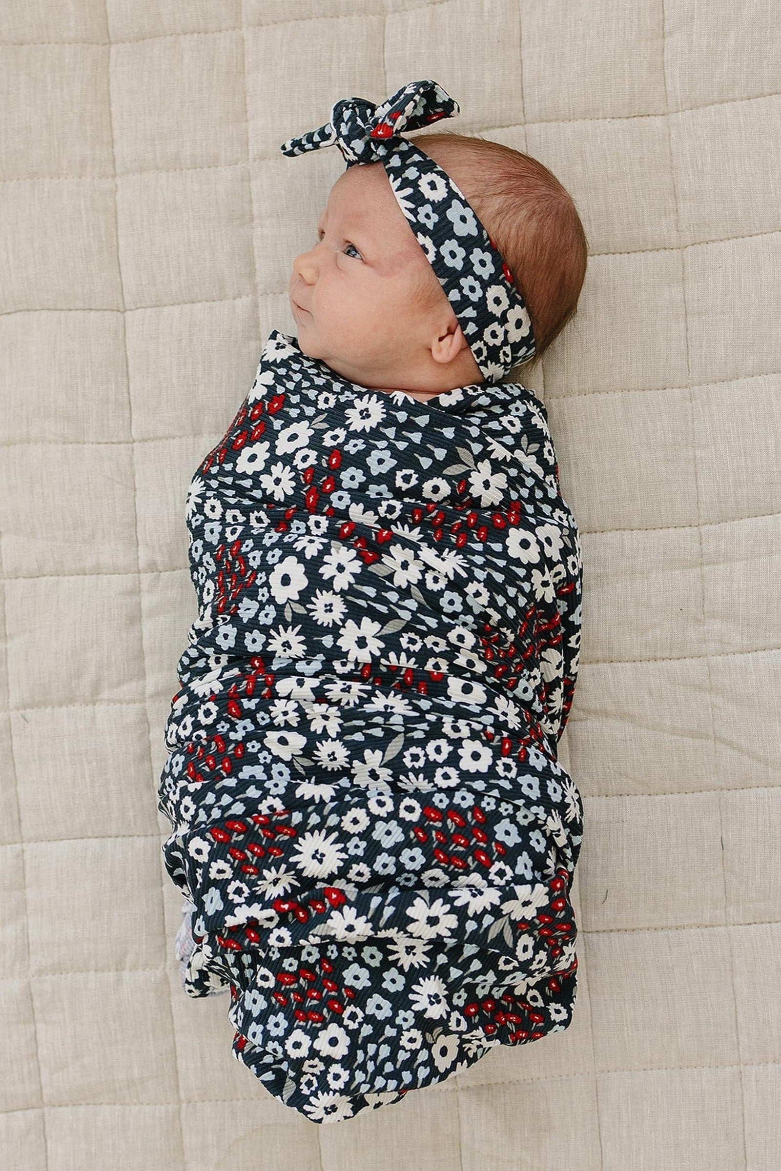 Americana Floral Ribbed Stretch Swaddle Blanket, Bamboo, Baby Essentials