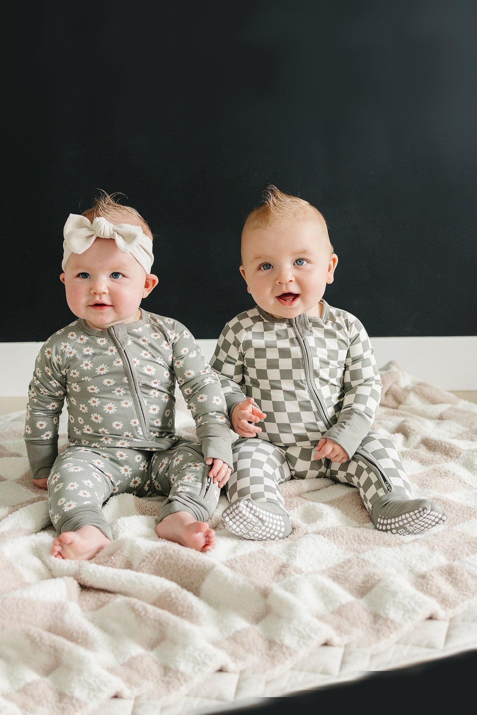 Light Green Checkered Zipper Pajama, Bamboo, Baby Essentials, Gender Neutral