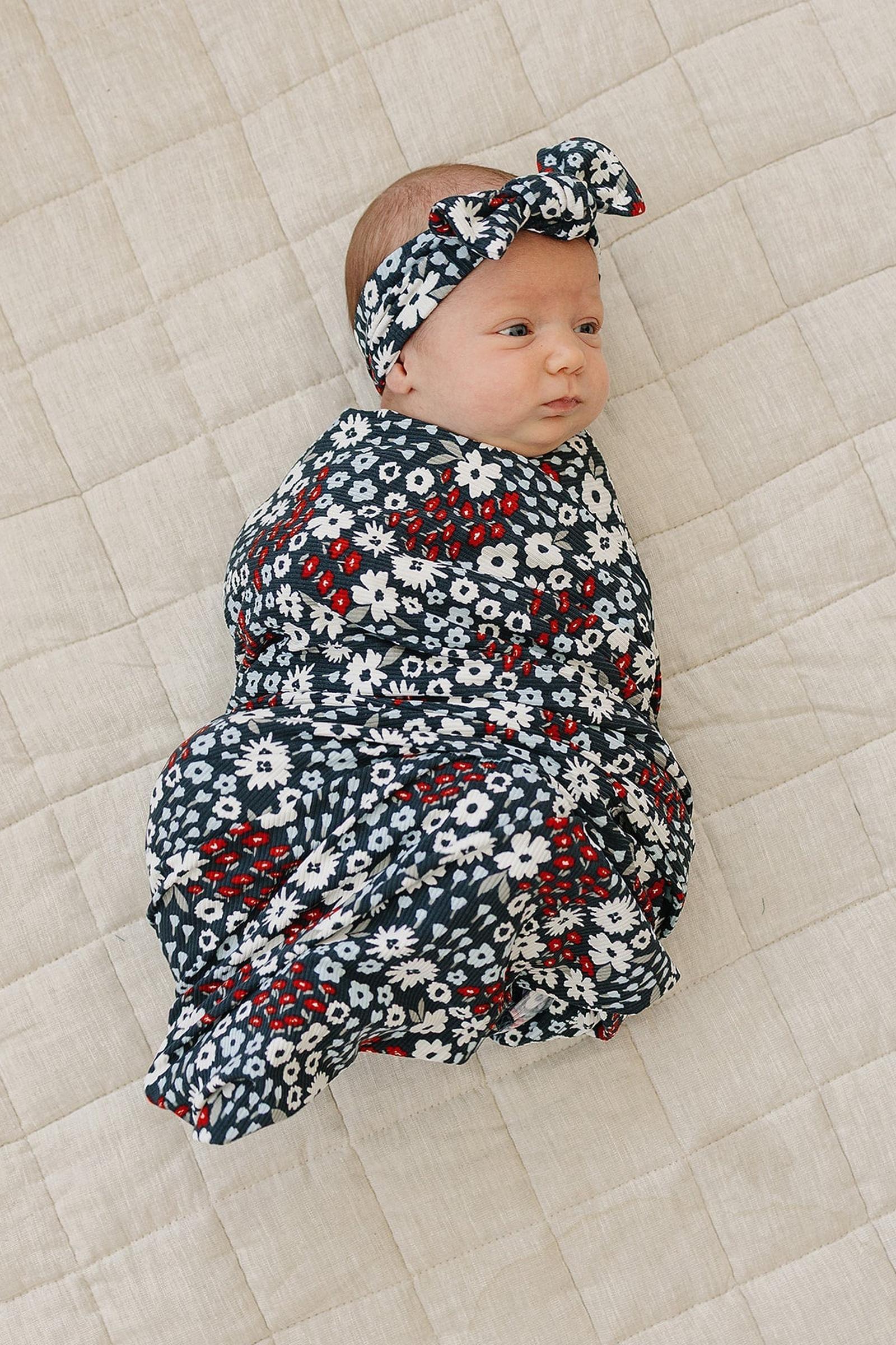Americana Floral Ribbed Stretch Swaddle Blanket, Bamboo, Baby Essentials