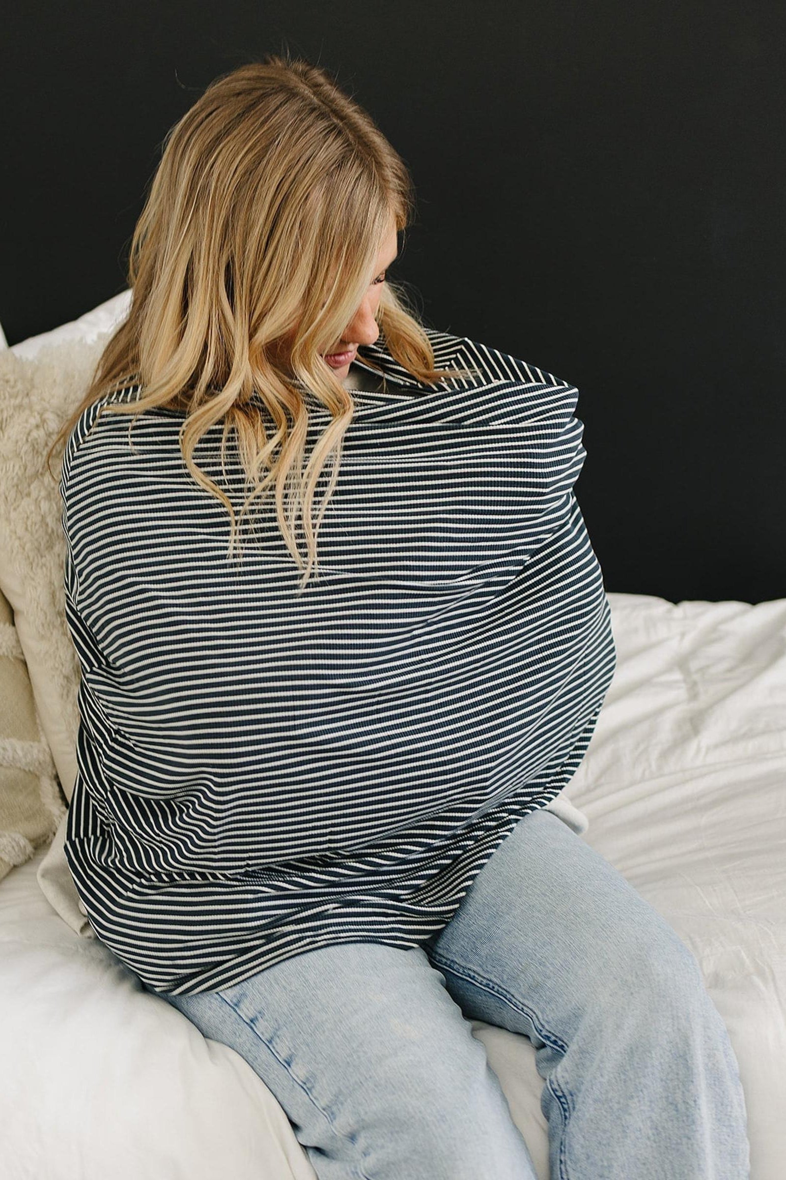 Navy Stripes Ribbed Multi-Use, Bamboo, Car Seat & Nursing Cover, Gender Neutral, Baby