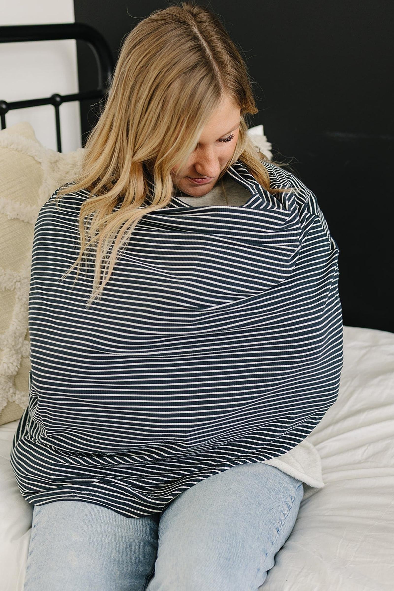 Navy Stripes Ribbed Multi-Use, Bamboo, Car Seat & Nursing Cover, Gender Neutral, Baby