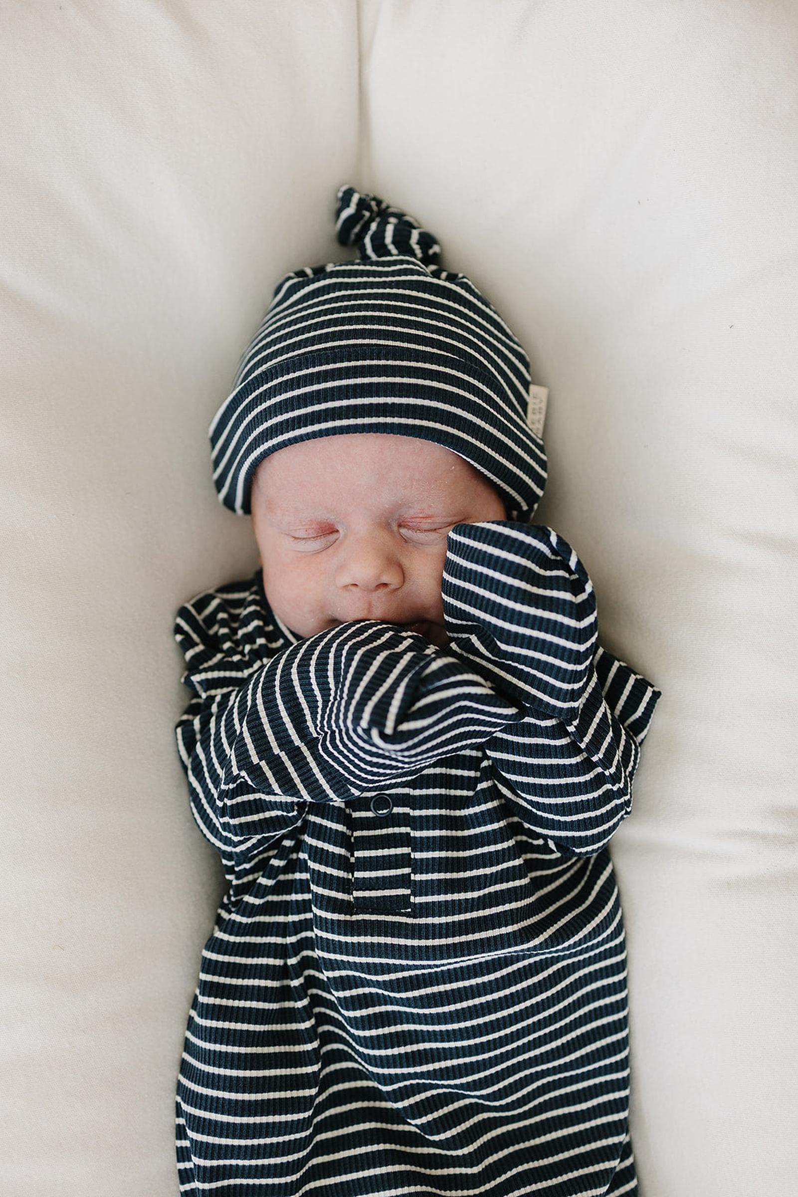 Navy Stripes Knot Gown, Bamboo, Baby Essentials