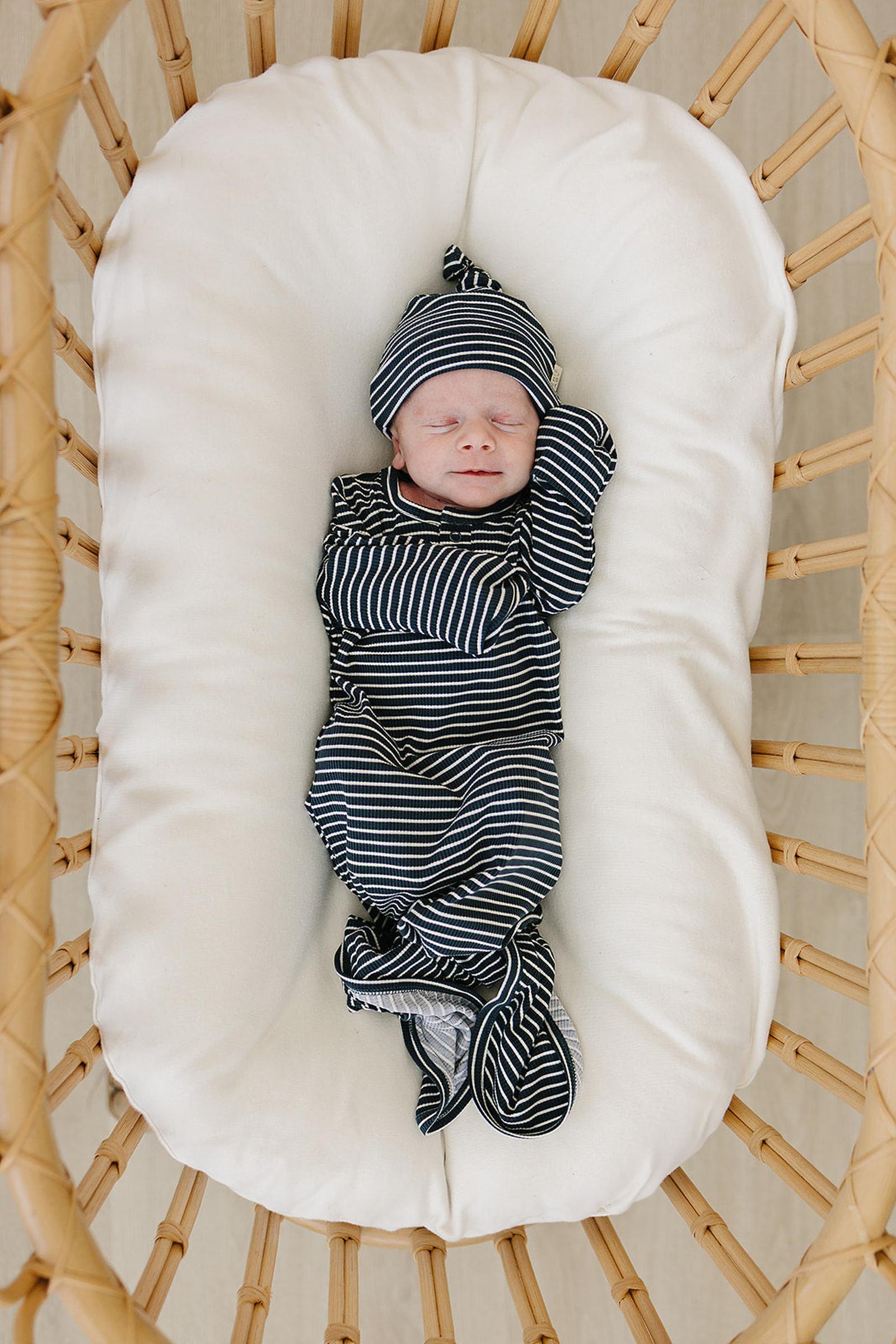 Navy Stripes Knot Gown, Bamboo, Baby Essentials
