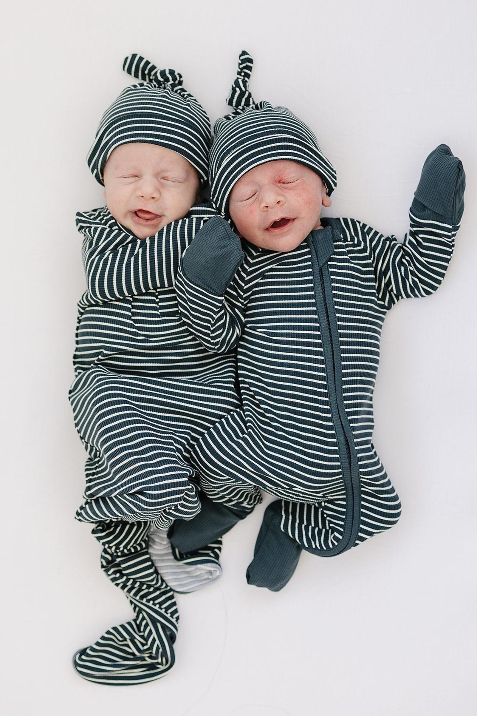 Navy Stripes Ribbed Newborn Knot Hat, Bamboo, Gender Neutral, Baby