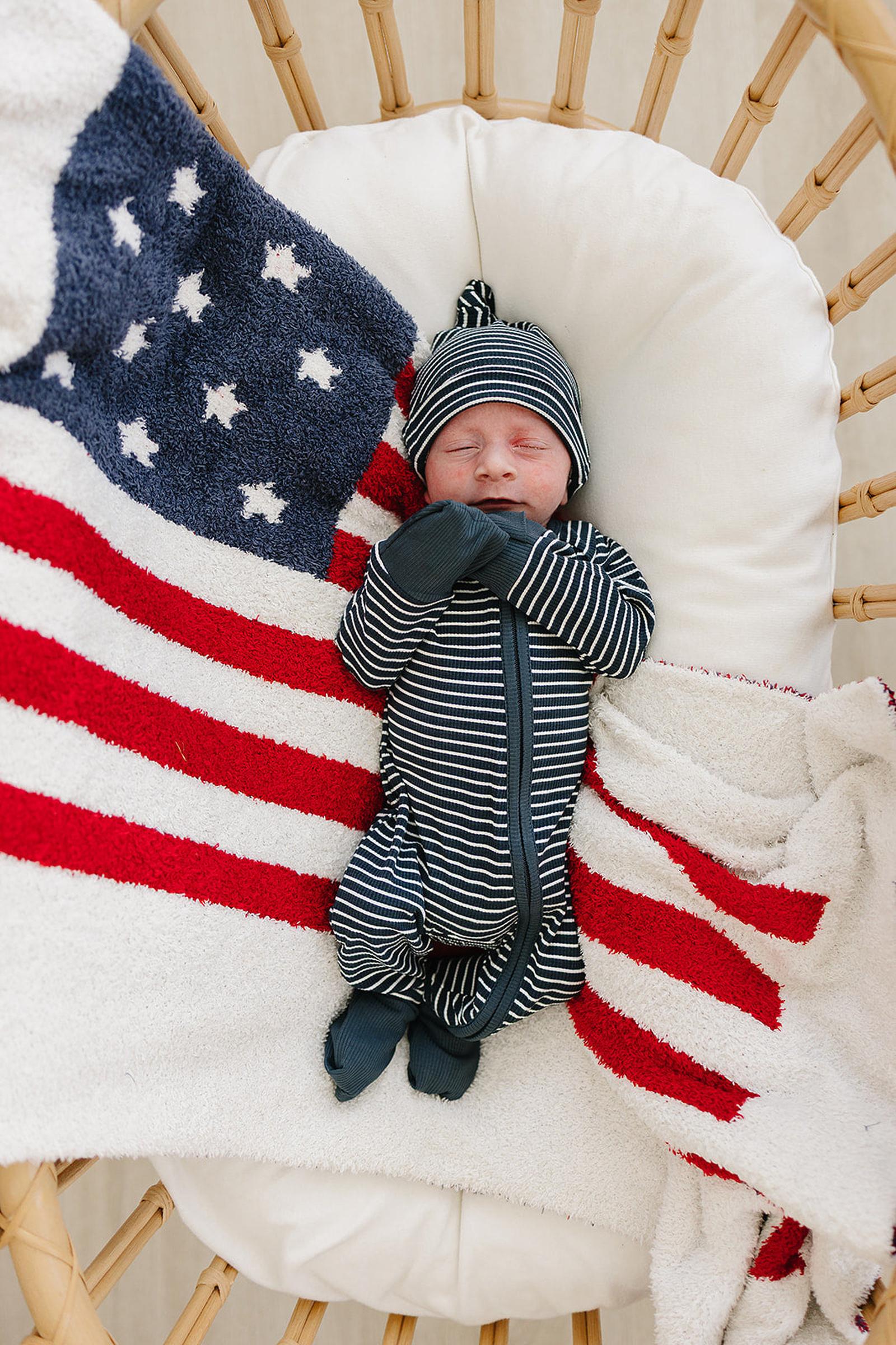Navy Stripes Ribbed Newborn Knot Hat, Bamboo, Gender Neutral, Baby