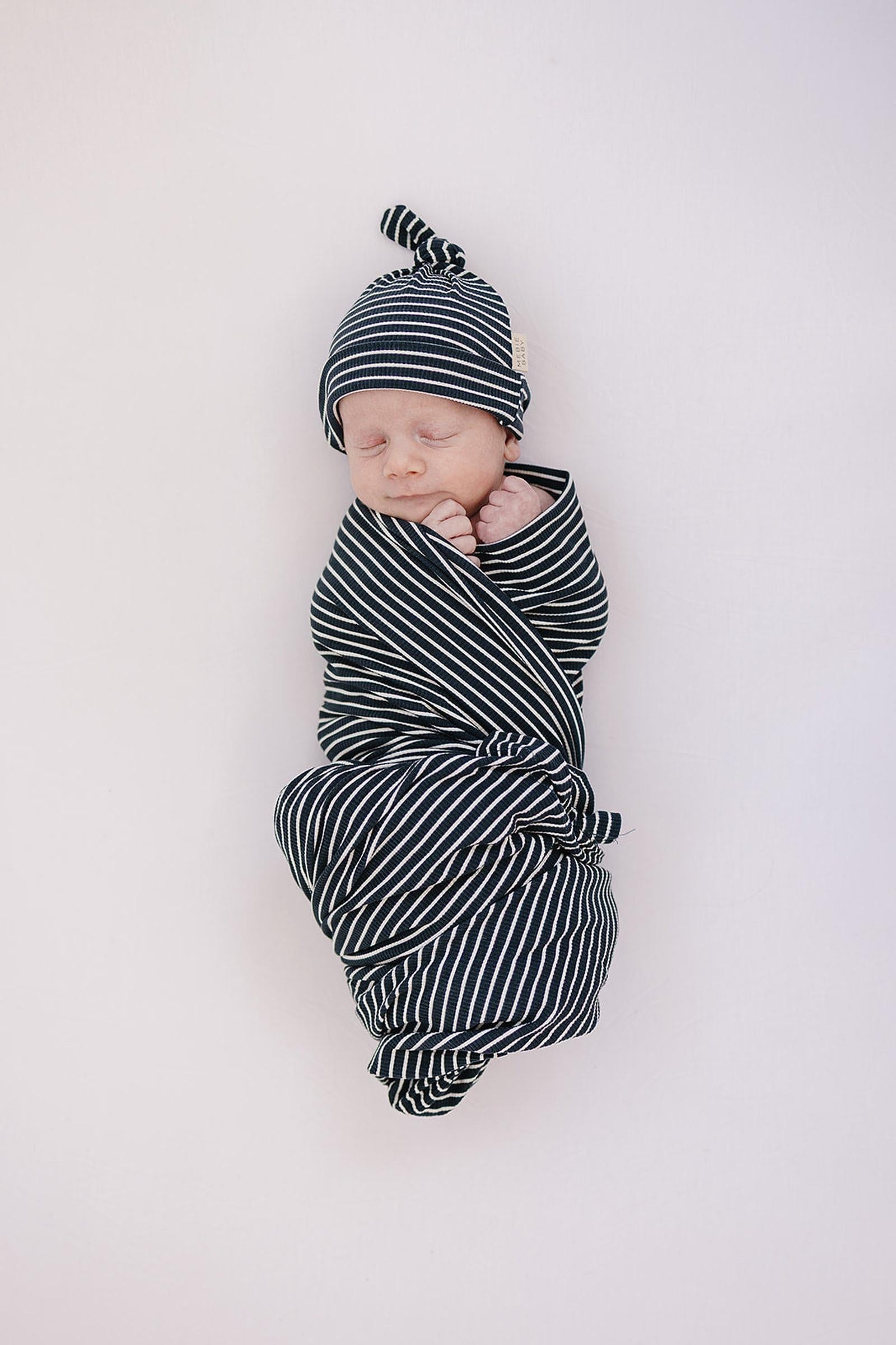 Navy Stripes Ribbed Newborn Knot Hat, Bamboo, Gender Neutral, Baby