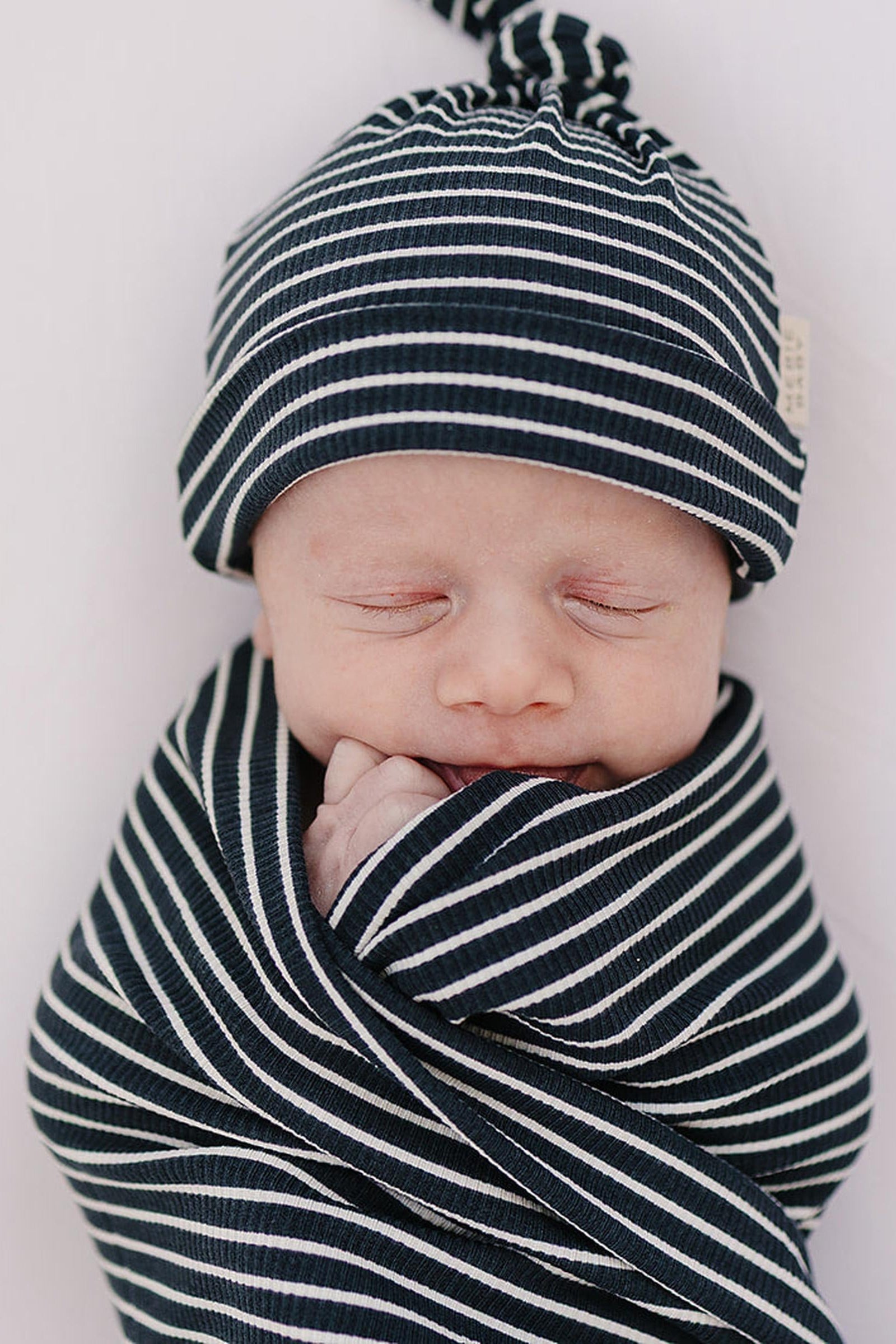 Navy Stripes Ribbed Stretch Swaddle Blanket, Bamboo, Baby Essentials