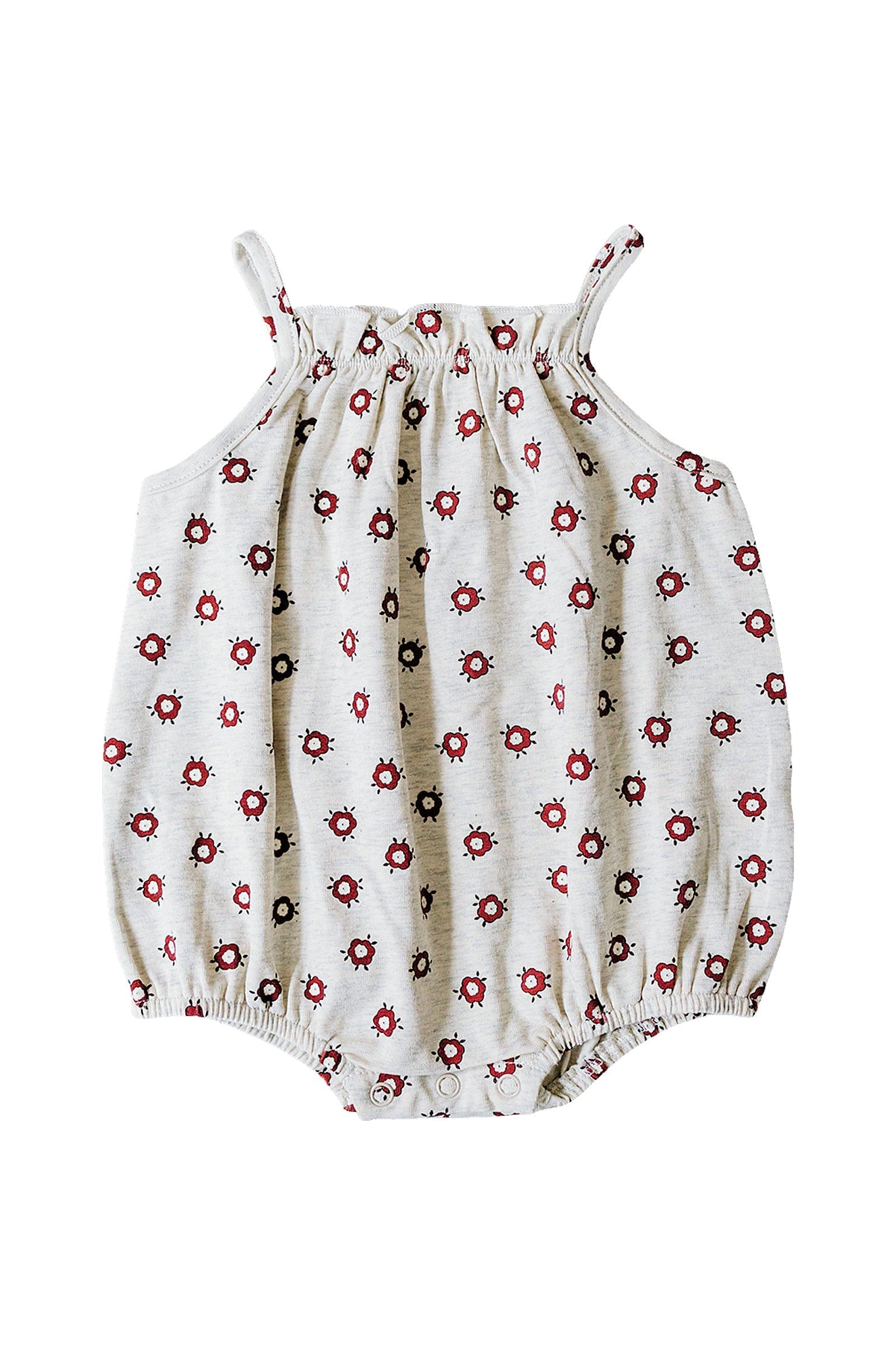 Cotton Floral Tank Bubble Romper for Baby Girls, Light Cream, Sizes 0-2T