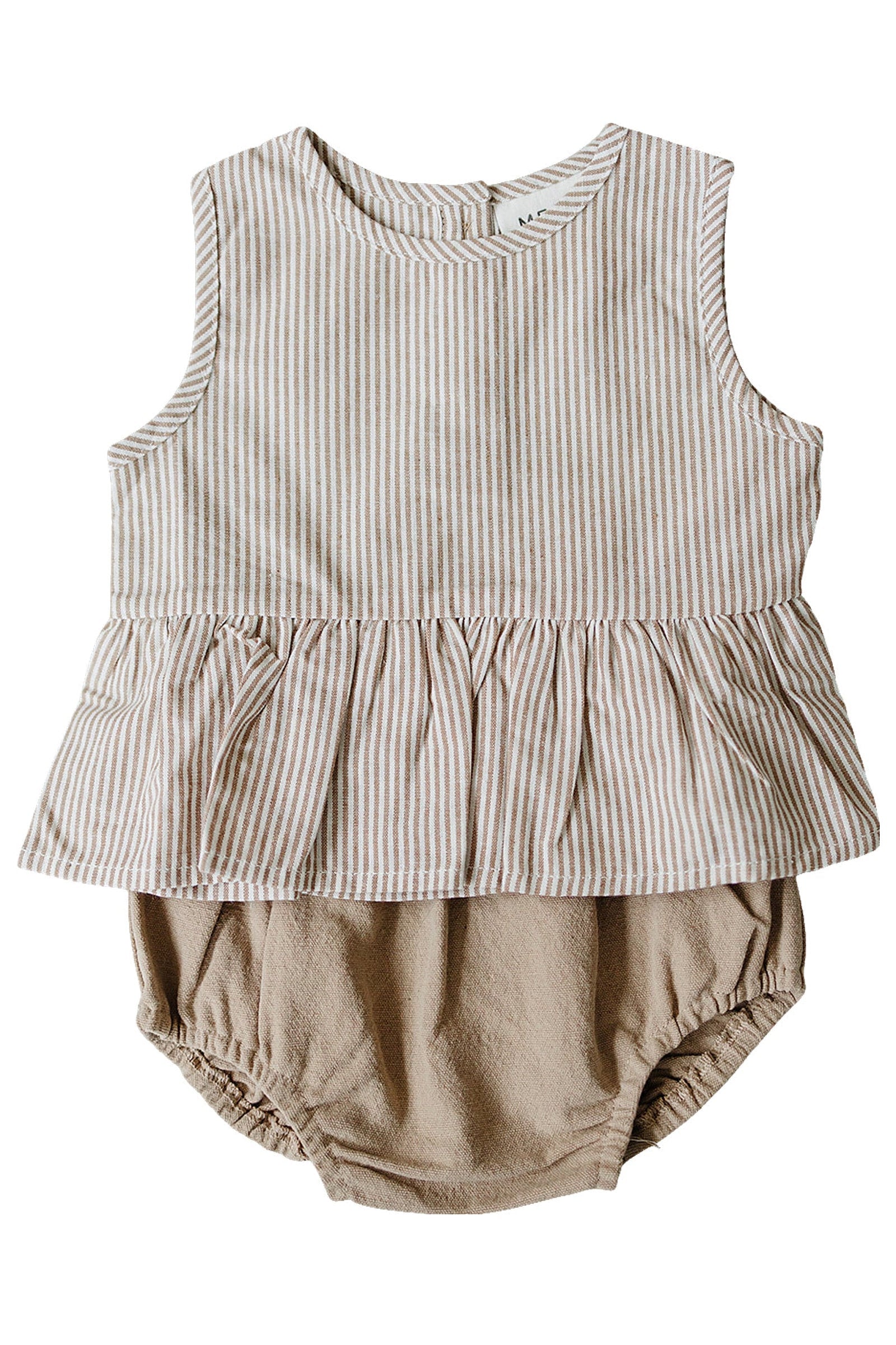 Tan Stripes Cotton Peplum Bloomer Set for Baby Girls, Sizes 0-2T