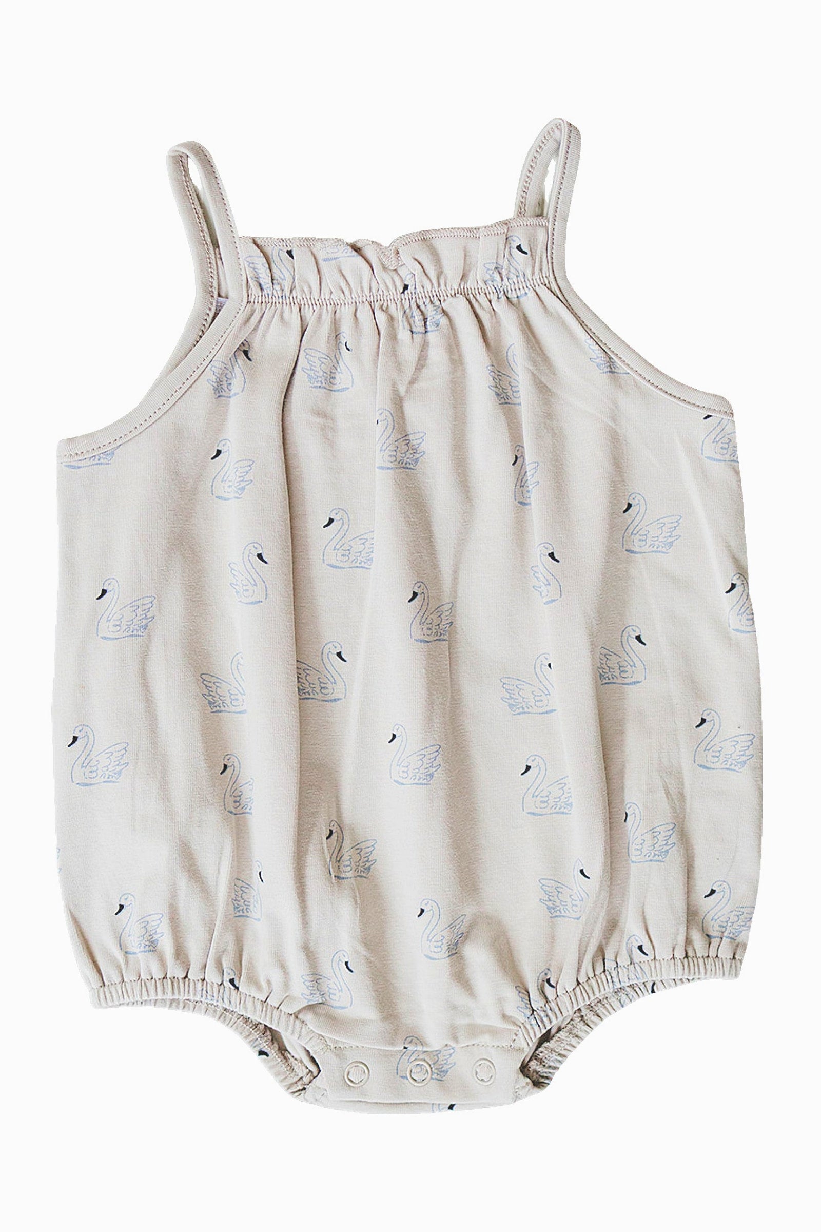 Cotton Swan Tank Bubble Romper for Baby Girls, Cream