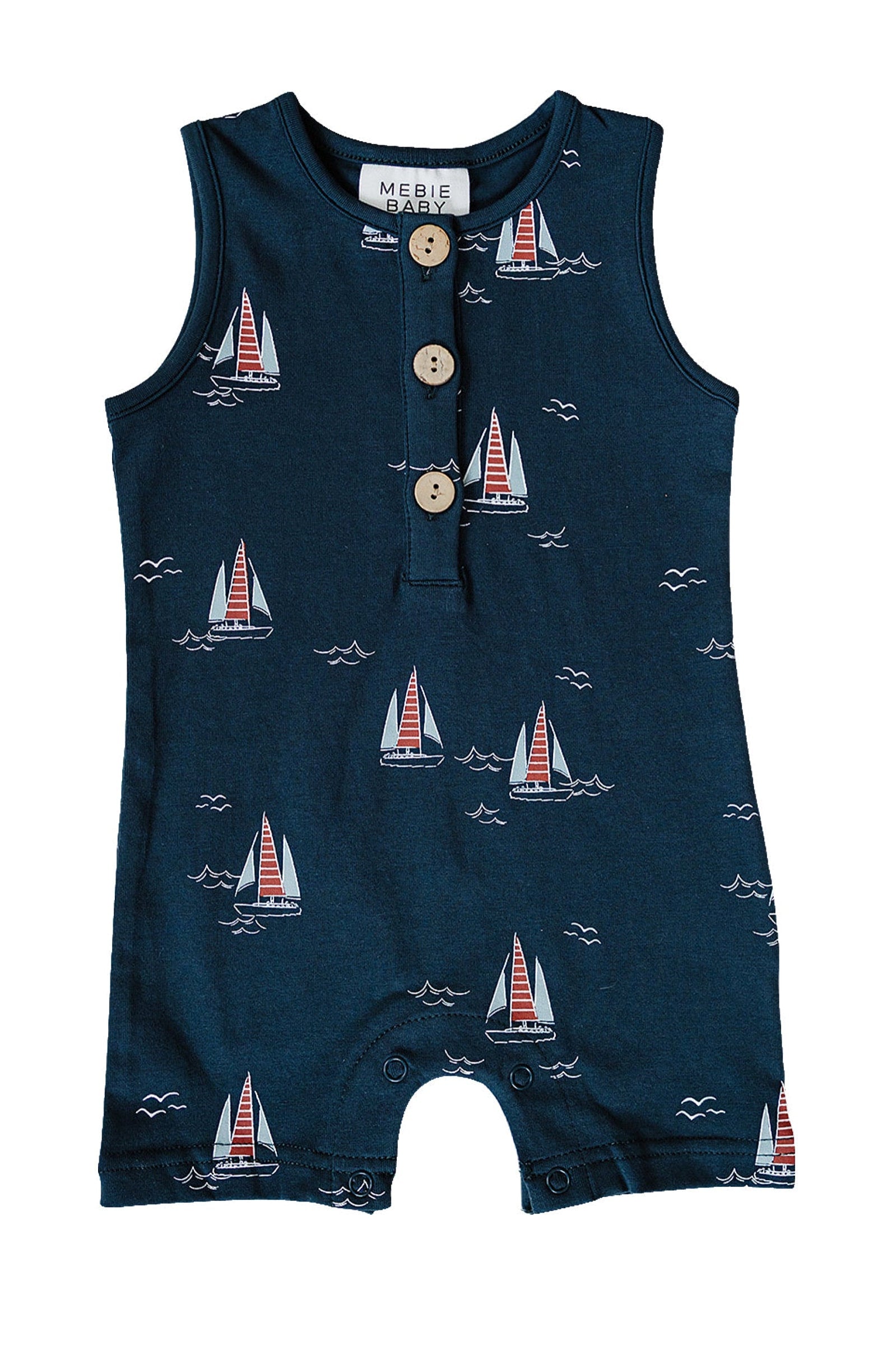 Cotton Sailboat Short Romper for Baby Boys, Navy, Sizes 0-2T