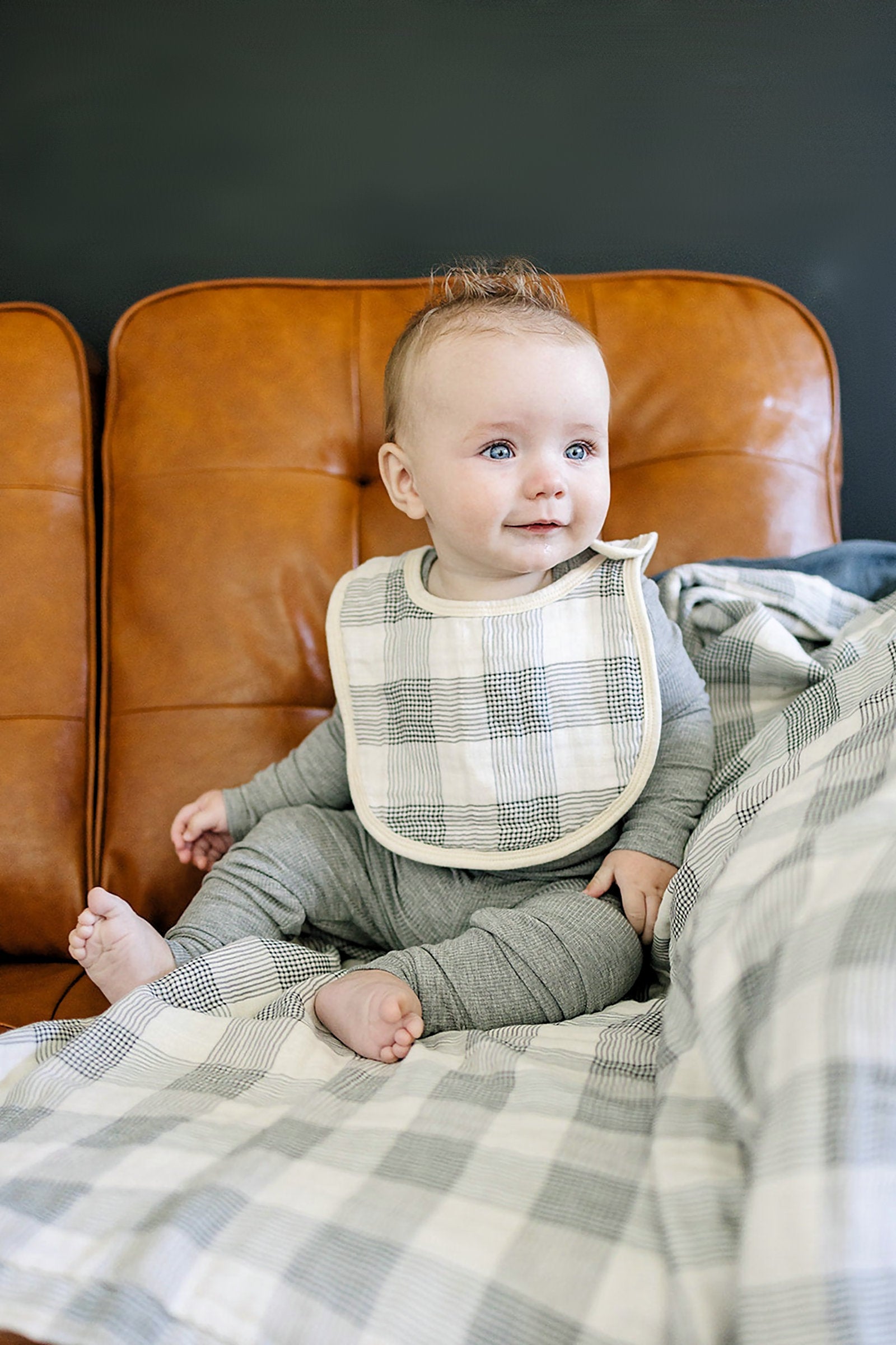 Coastal Plaid Classic Muslin Bib, 100% Cotton, Baby Essentials