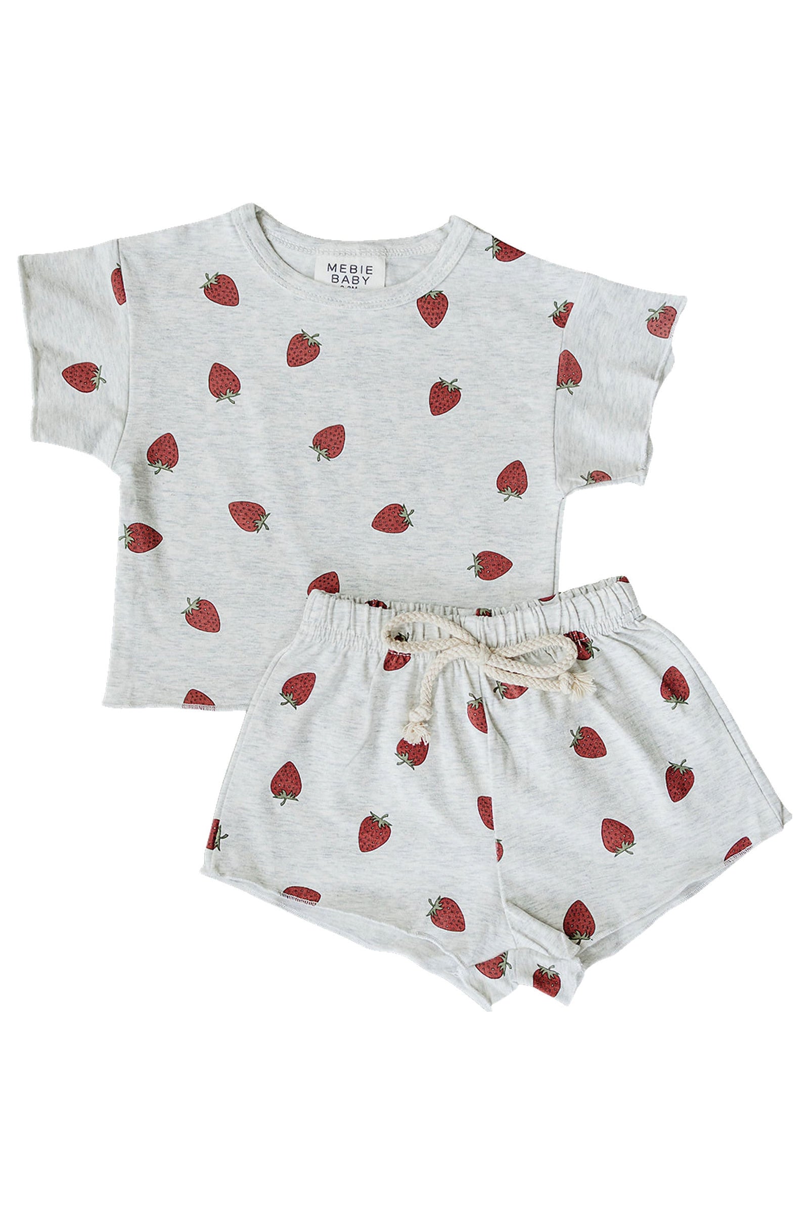 Cotton Strawberry Short Set for Girls, Light Grey, Baby - Kids