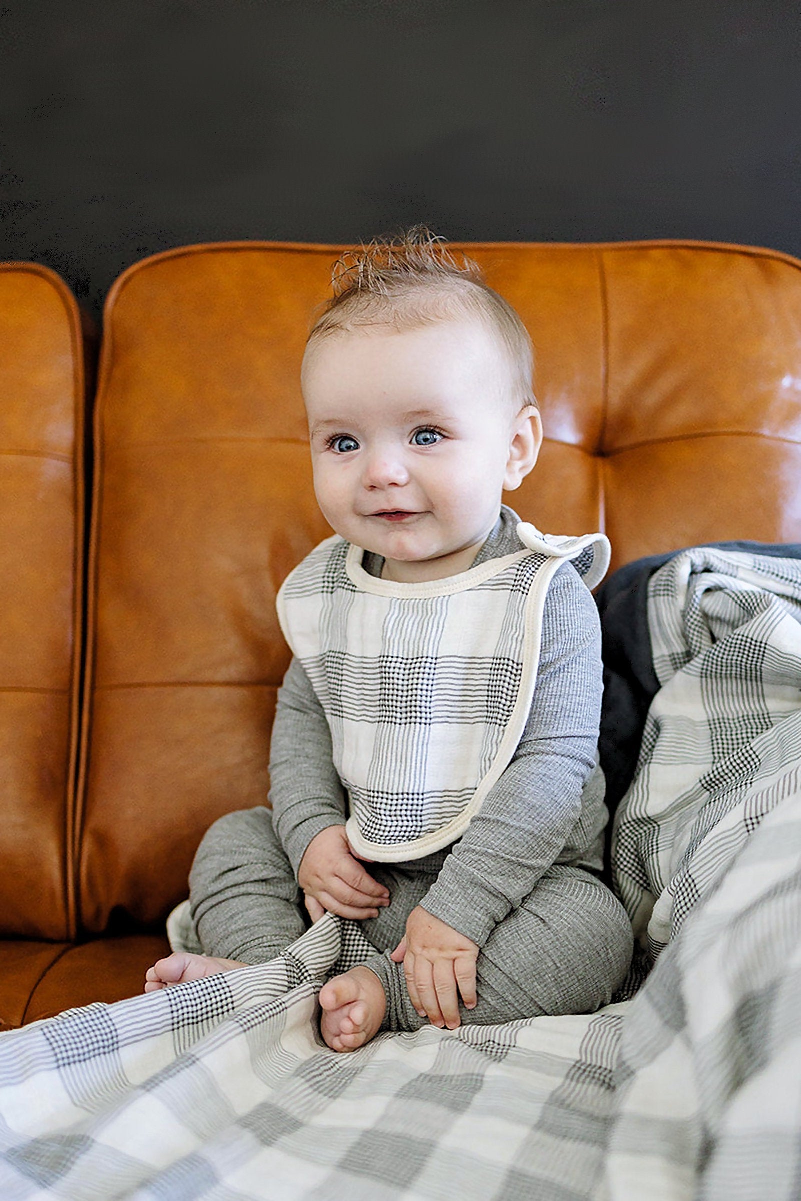 Coastal Plaid Classic Muslin Bib, 100% Cotton, Baby Essentials