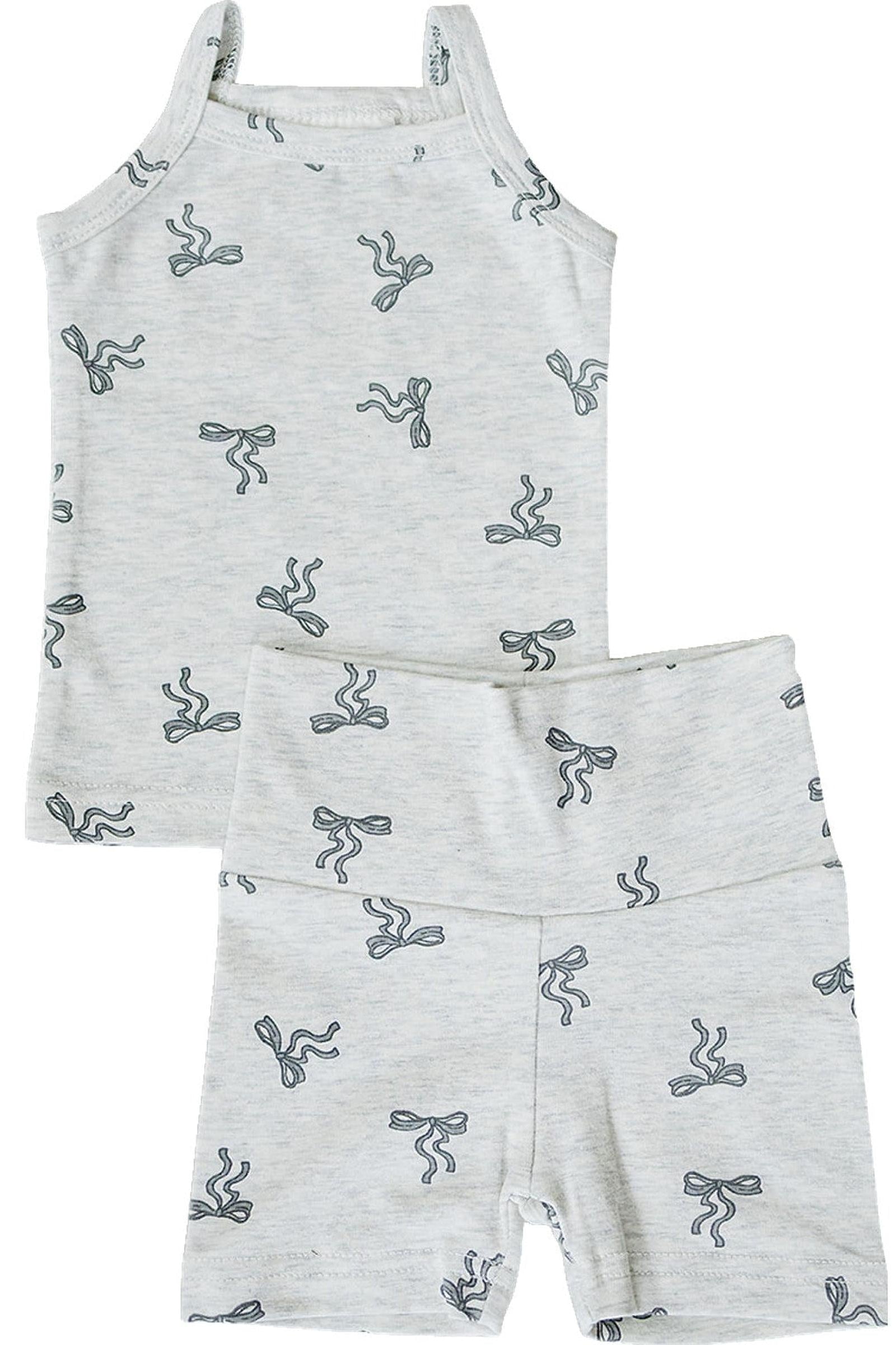 Cotton Bow Tank Top + Biker Short Set for Girls, Light Gray, Baby - Kids