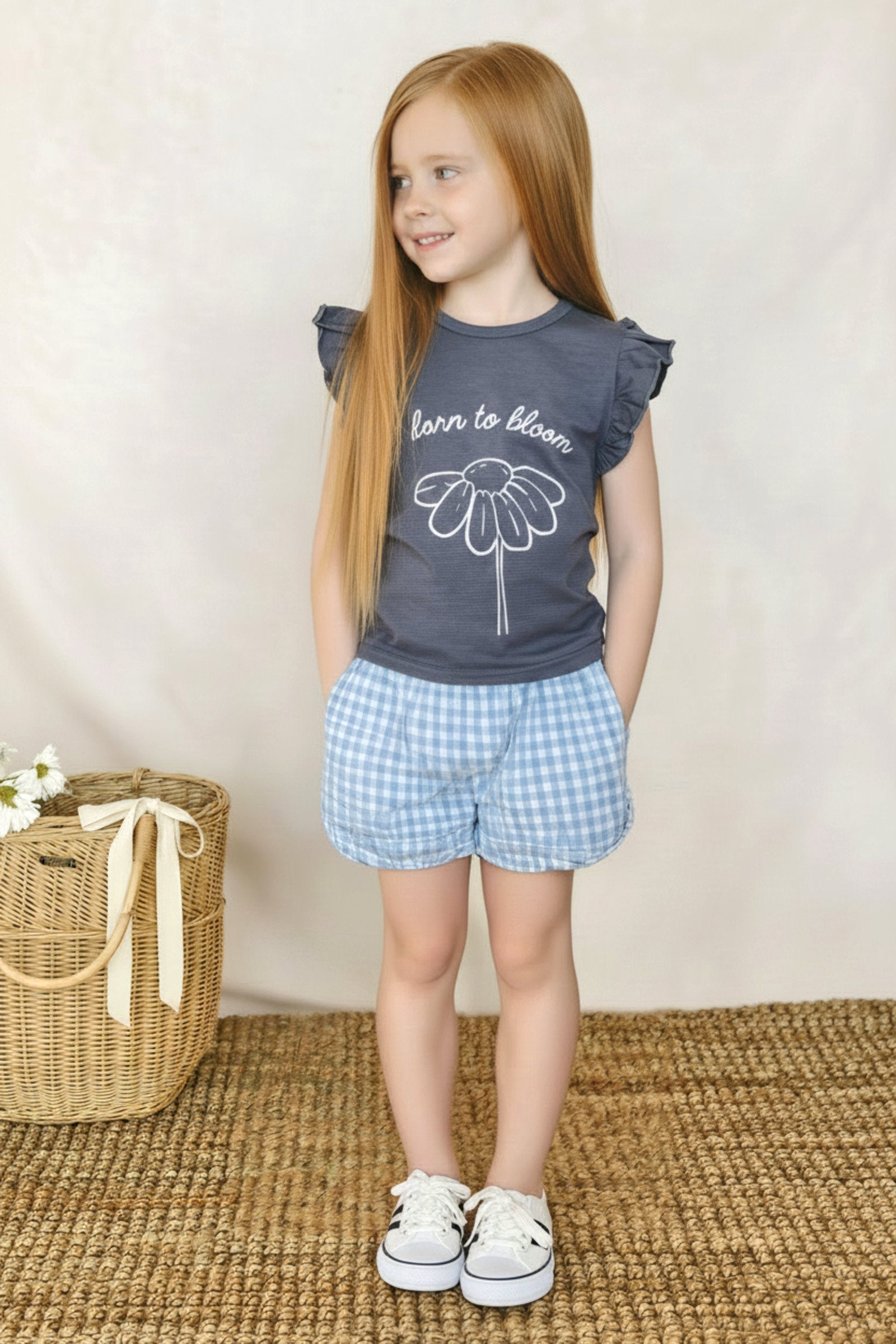 Cotton Blue Gingham Shorts for Girls, Baby - Kids