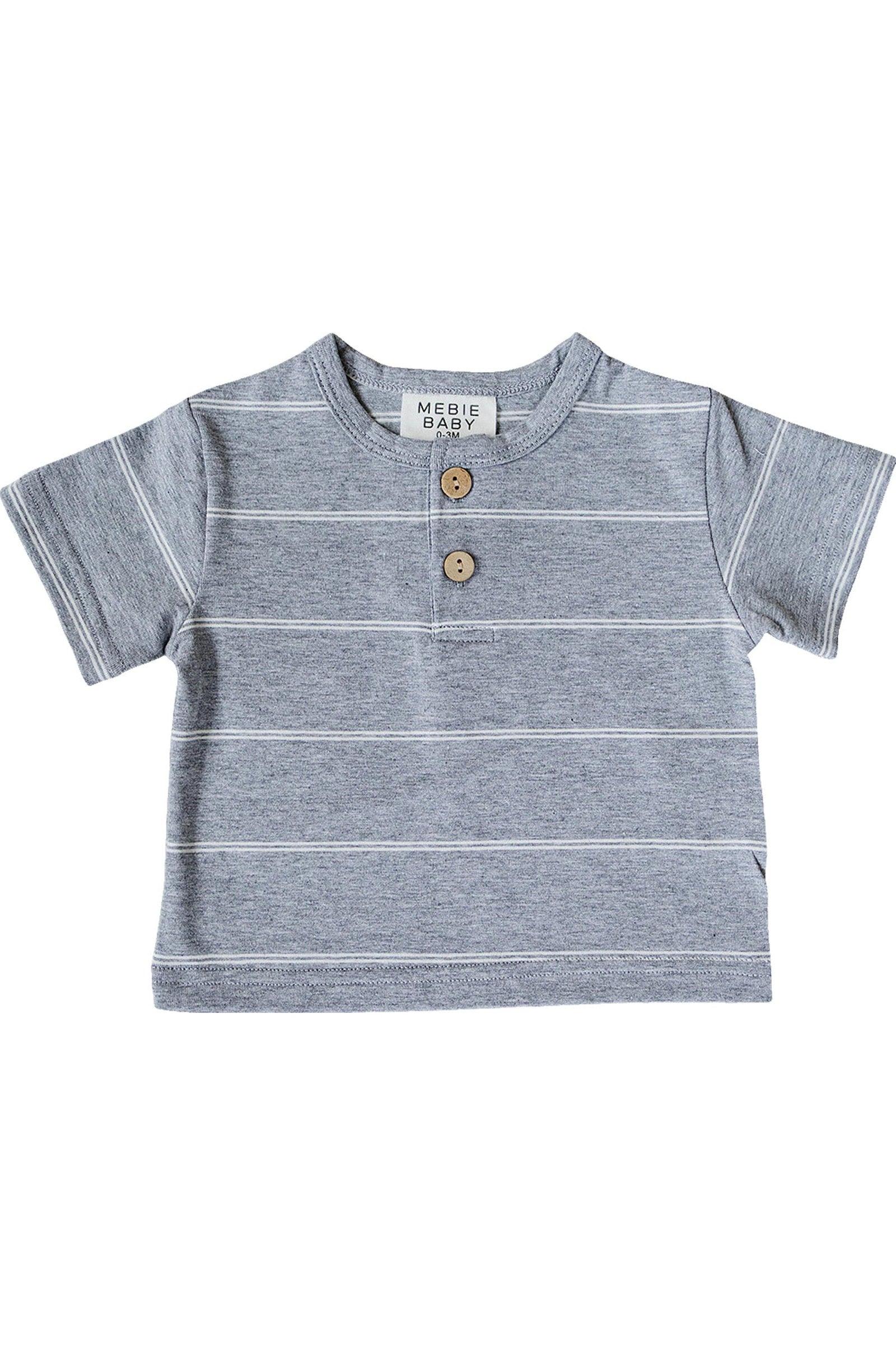 Cotton Grey Stripe Button T-Shirt for Boys, Baby - Kids
