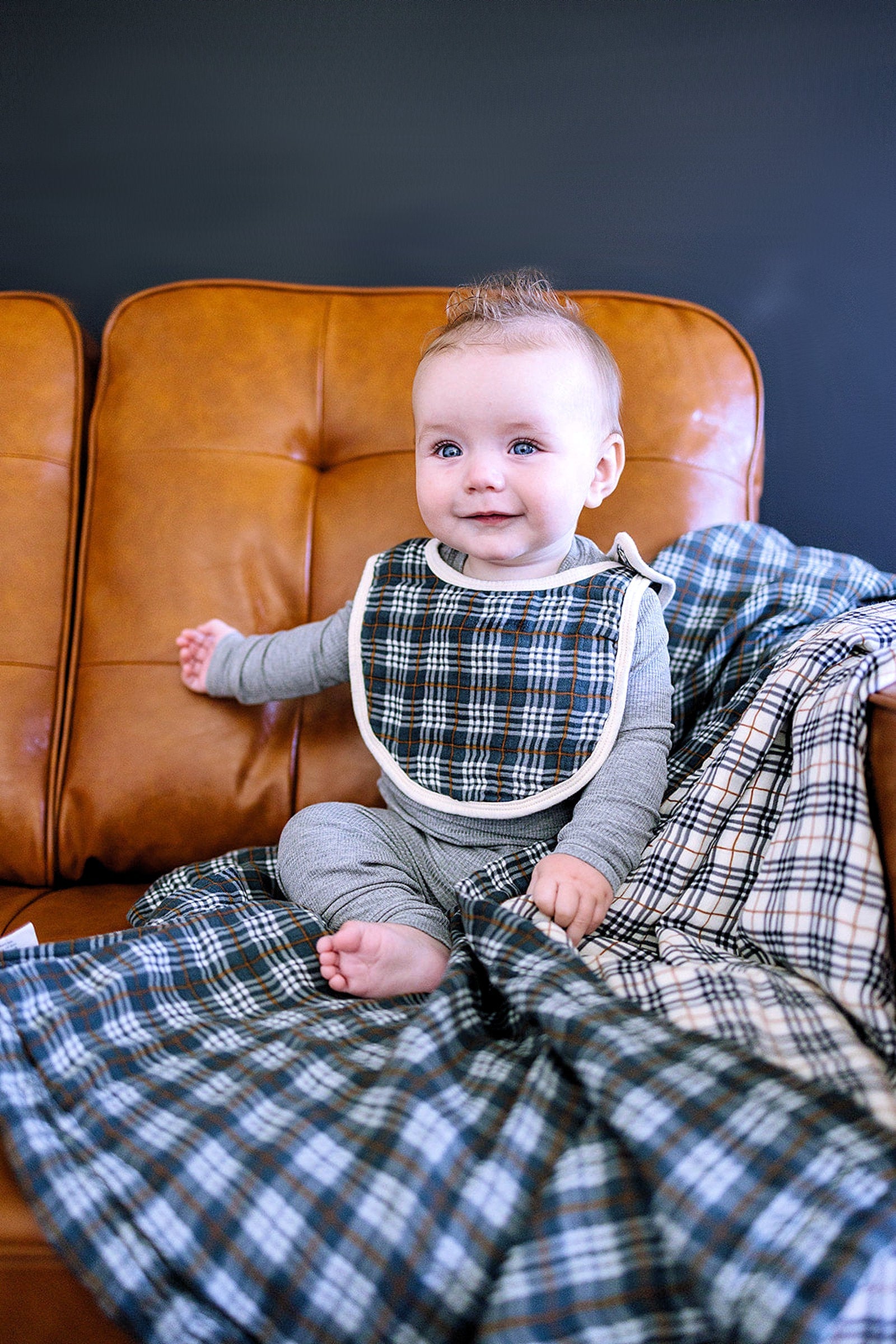 Navy Plaid Classic Muslin Bib, 100% Cotton, Baby Essentials