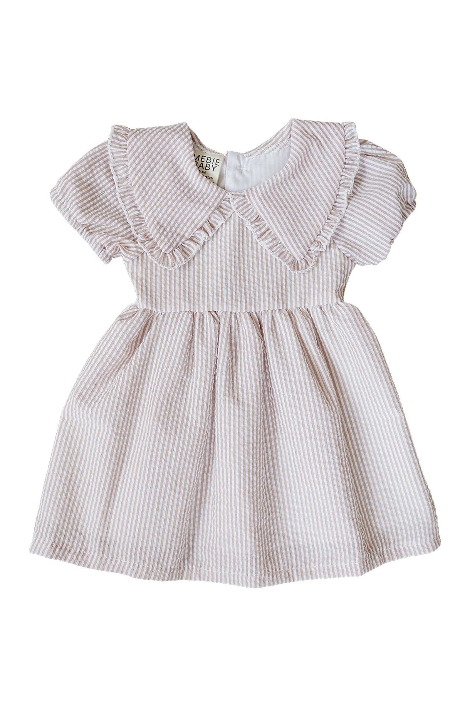 Taupe Stripe Cotton Peter Pan Collar Dress for Girls, Baby - Kids