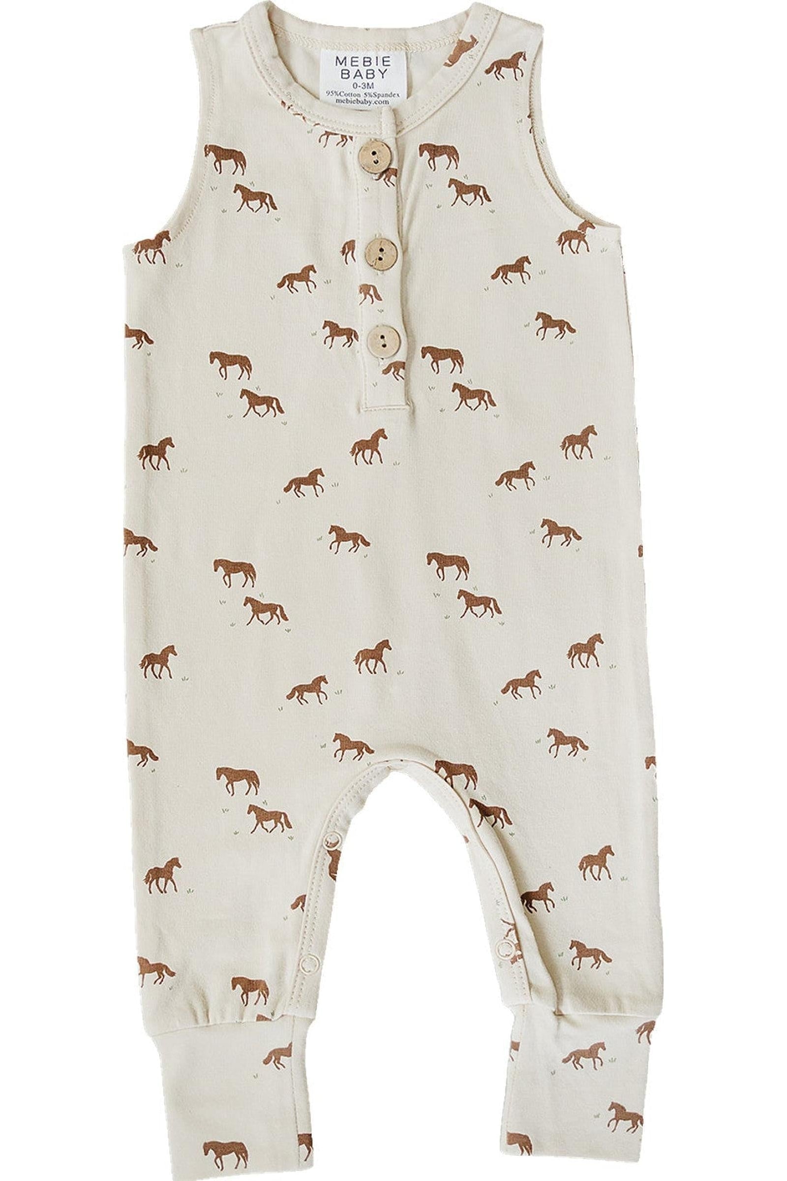 Cotton Horse Tank Romper for Baby Girls, Cream