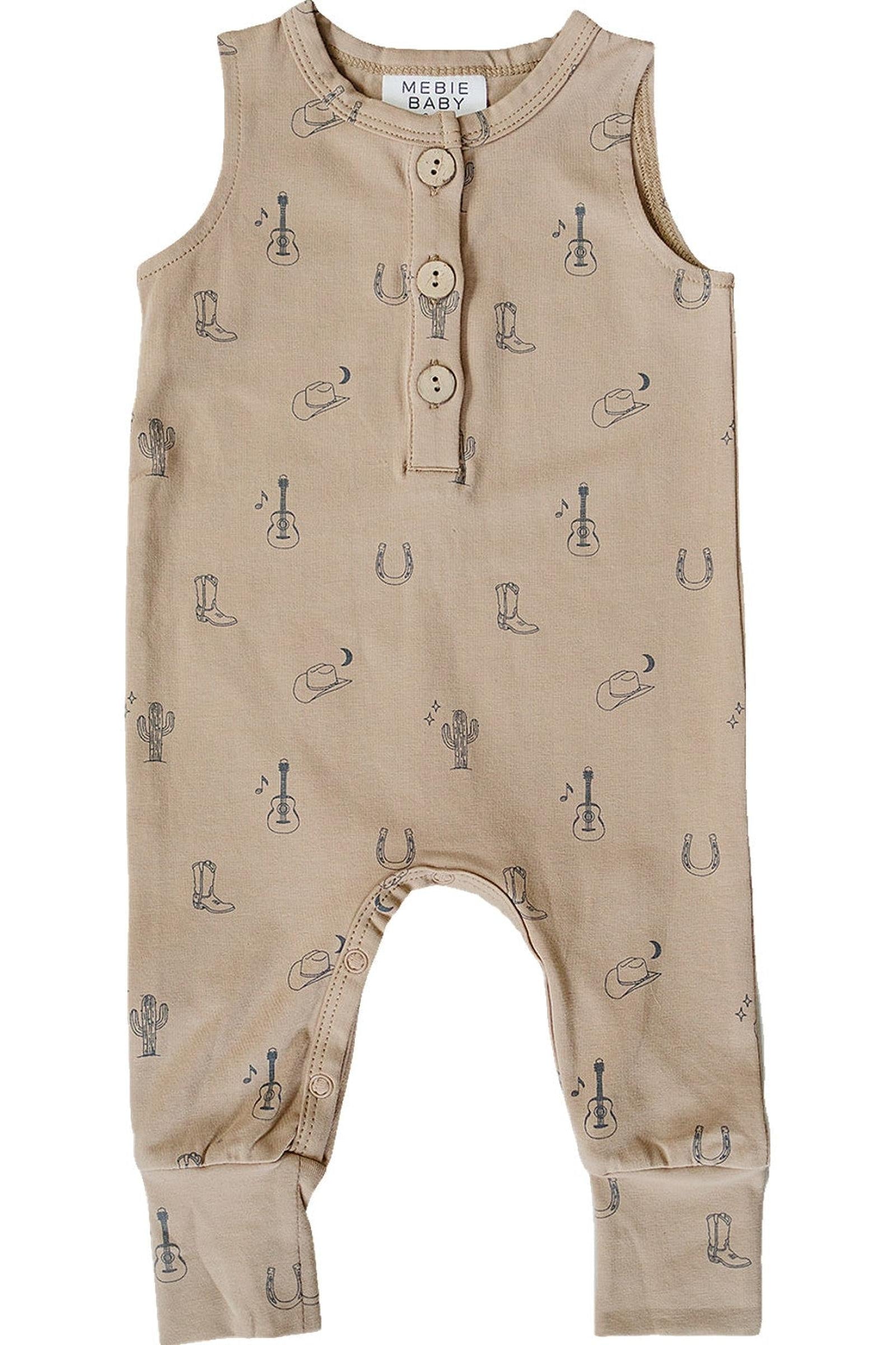 Cotton Western Tank Romper for Baby Boys, Beige