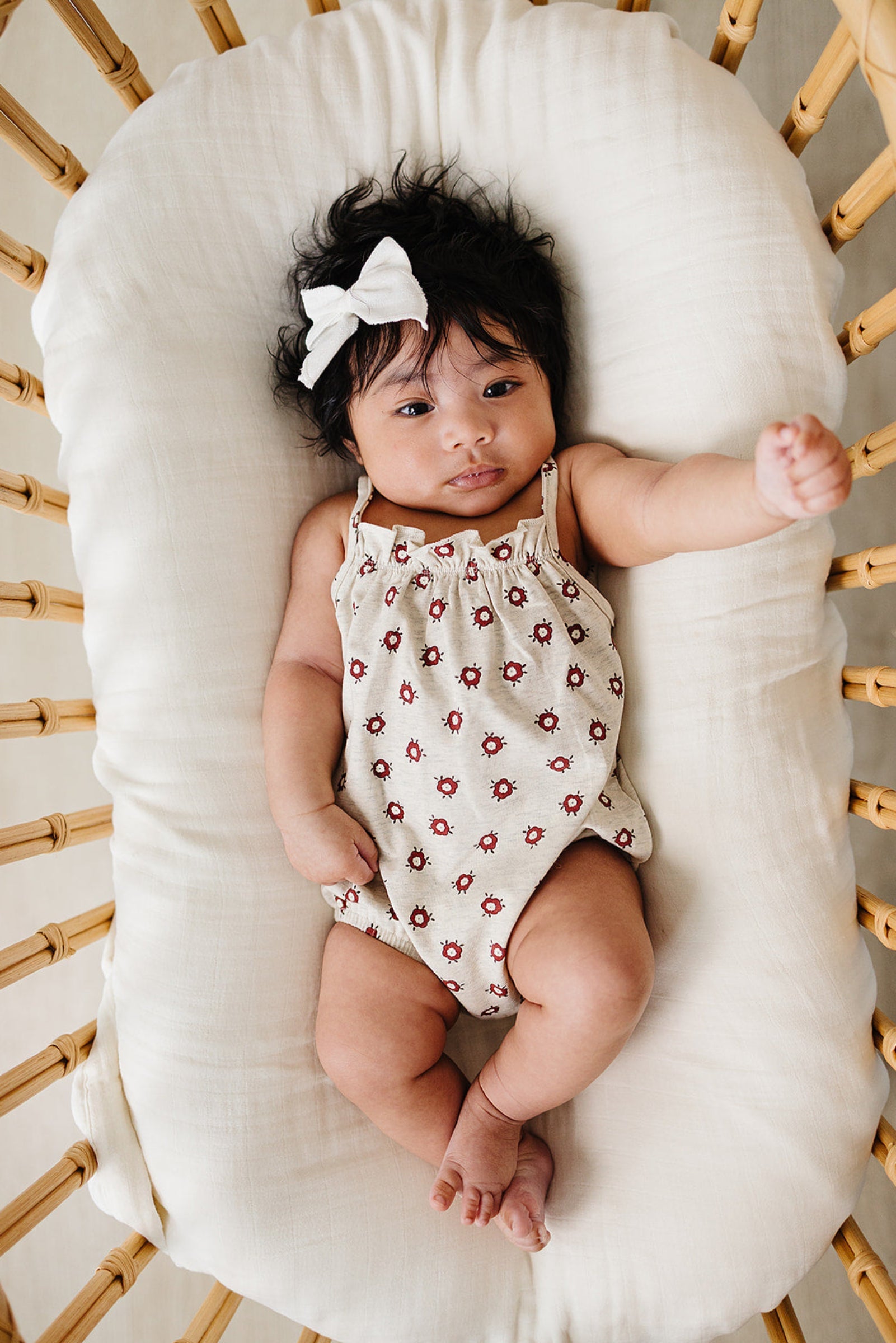 Cotton Floral Tank Bubble Romper for Baby Girls, Light Cream, Sizes 0-2T