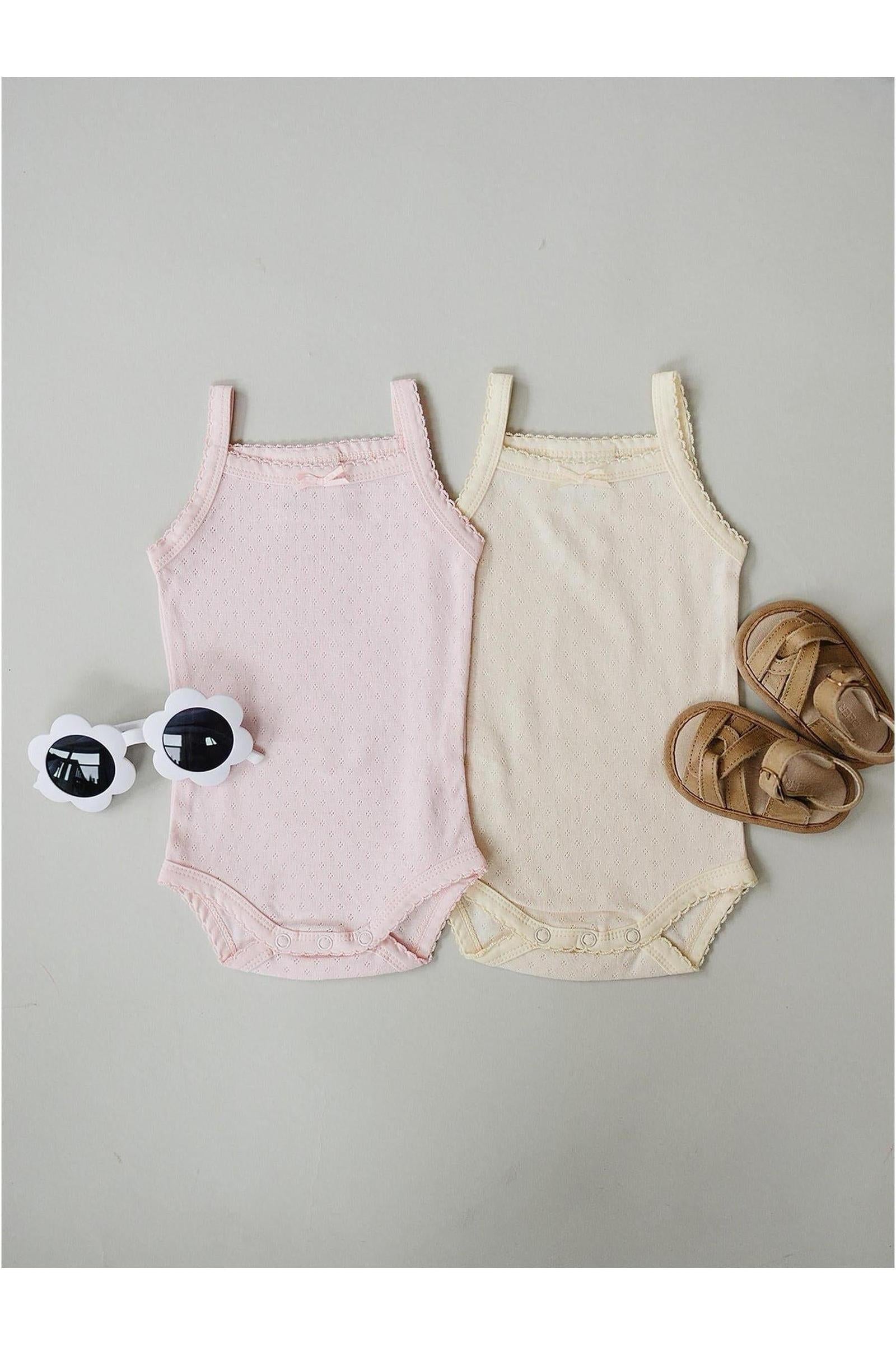 Yellow Pointelle Cotton Tank Bodysuit for Baby Girls