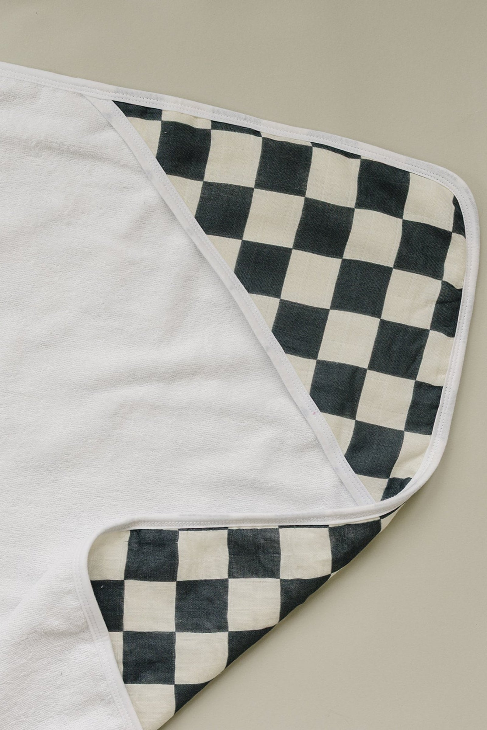 Charcoal Checkered Muslin Hooded Towel, 100% Cotton, Gender Neutral, Baby