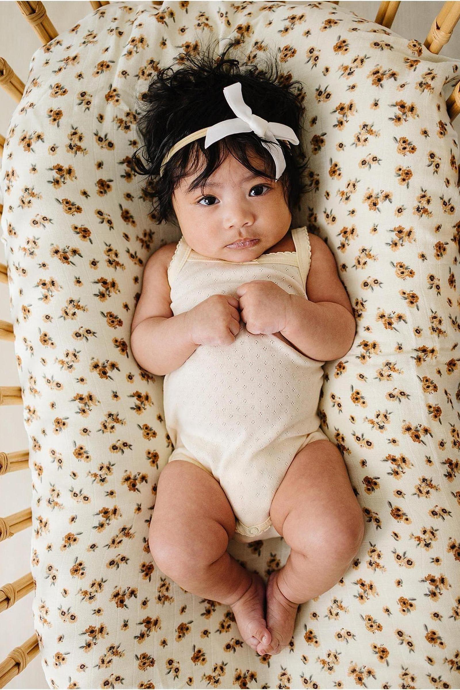 Yellow Pointelle Cotton Tank Bodysuit for Baby Girls